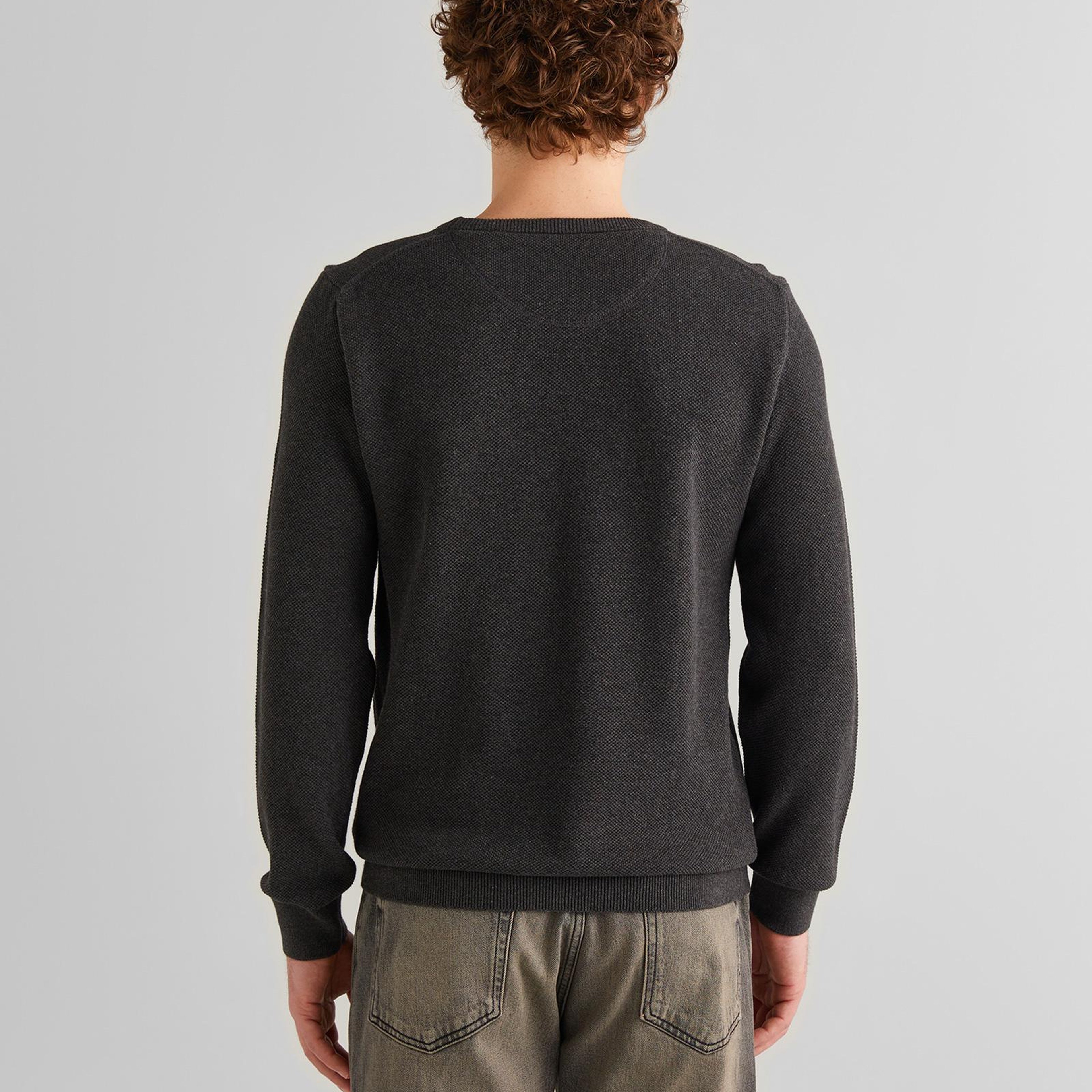 GANT Erkek Gri Regular Fit Bisiklet Yaka Kazak