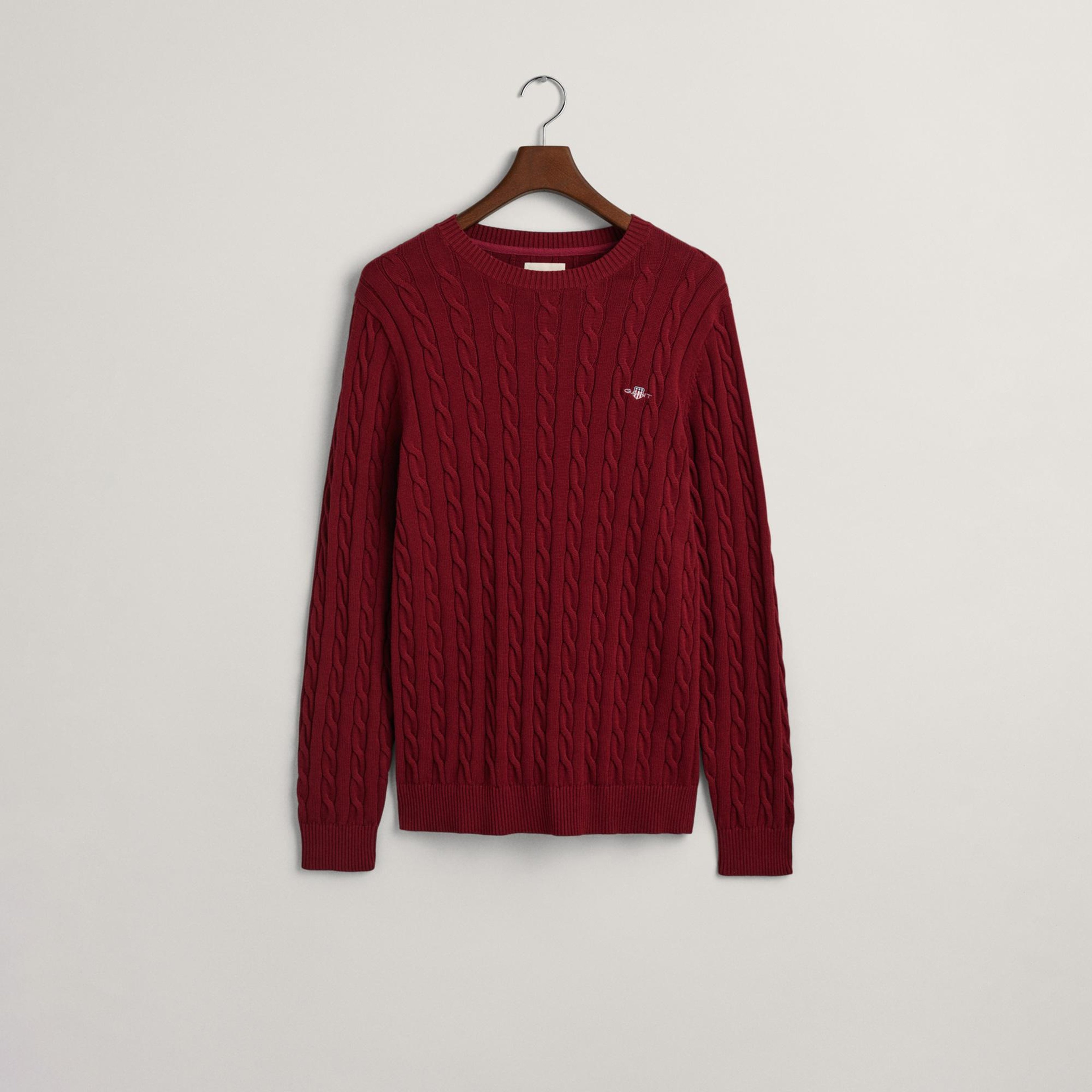 GANT Erkek Bordo Regular Fit Bisiklet Yaka Örgü Kazak