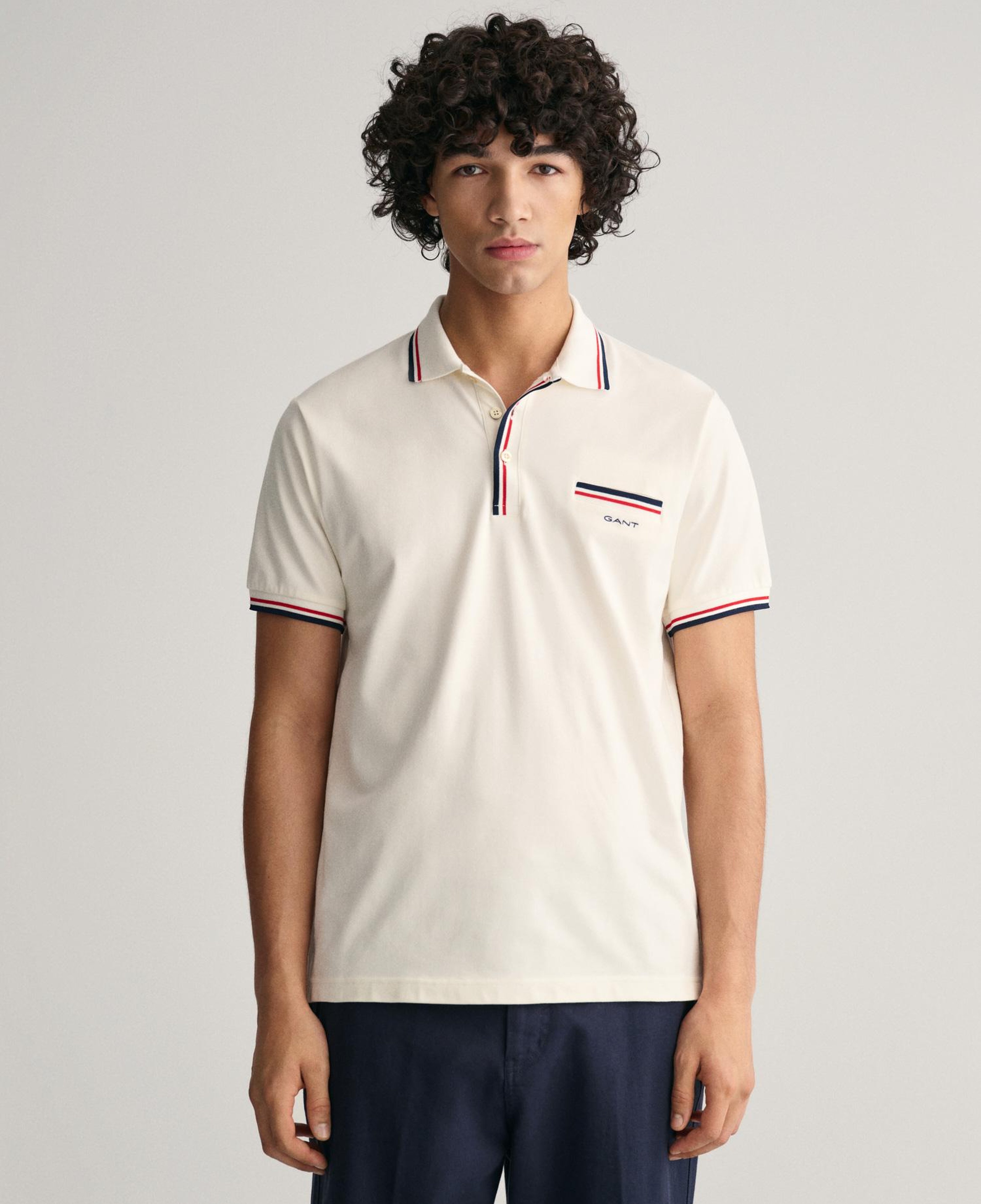 GANT Erkek Krem Regular Fit Çizgili Polo
