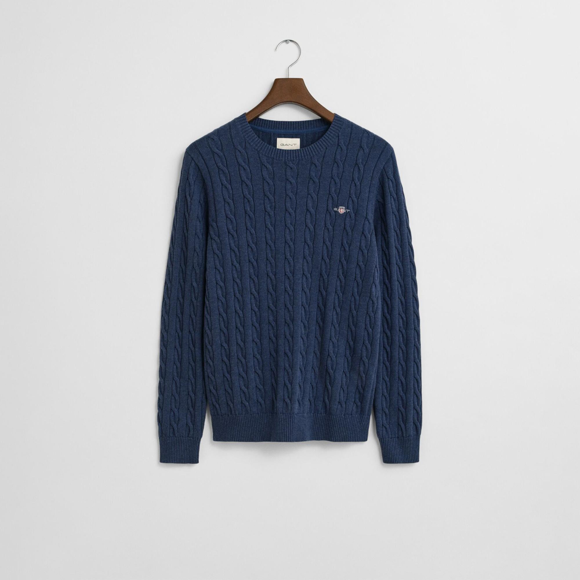 GANT Erkek Lacivert Regular Fit Bisiklet Yaka Örgü Kazak