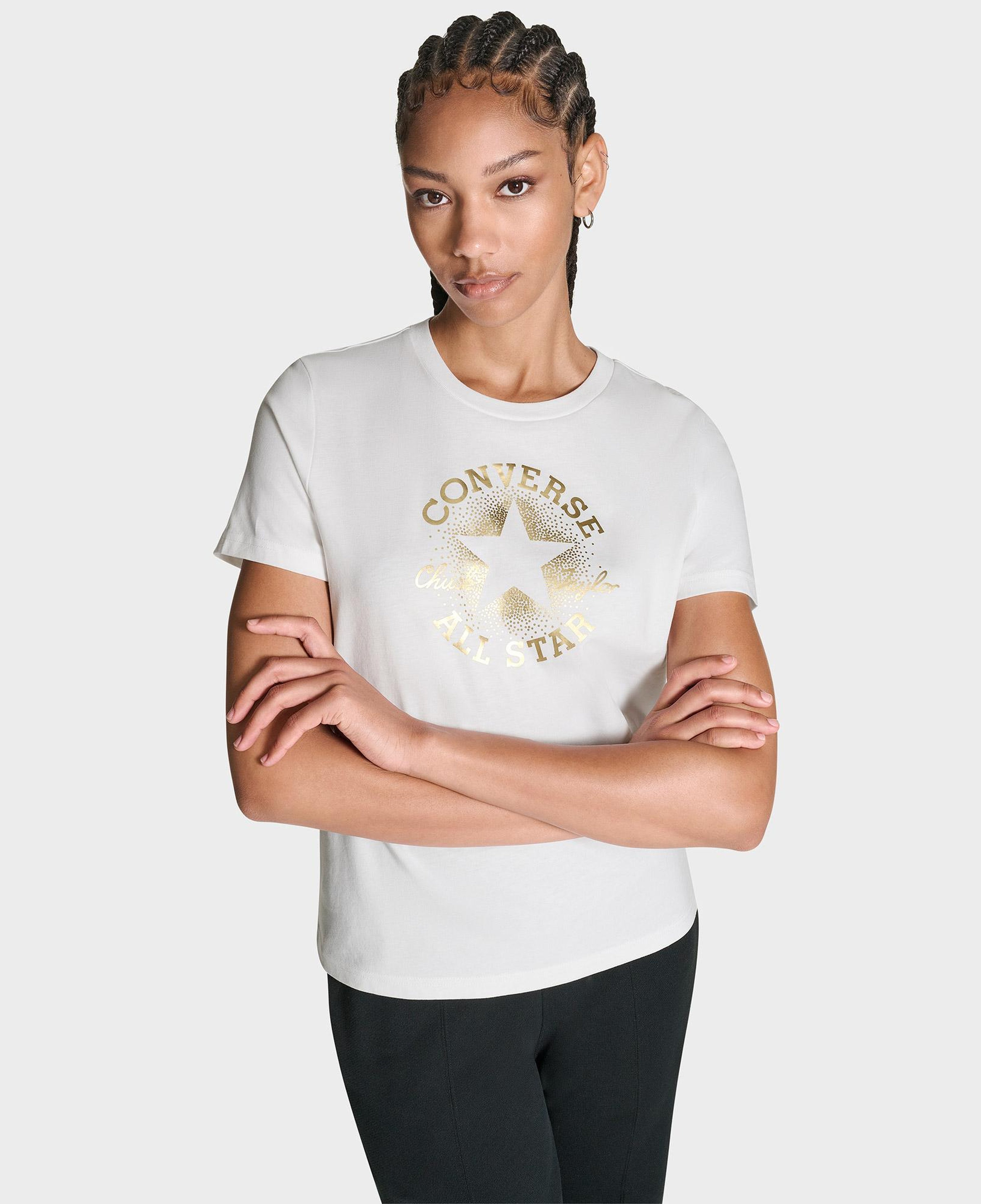 Converse Kadın Chuck Logolu Matalik Beyaz T-Shirt