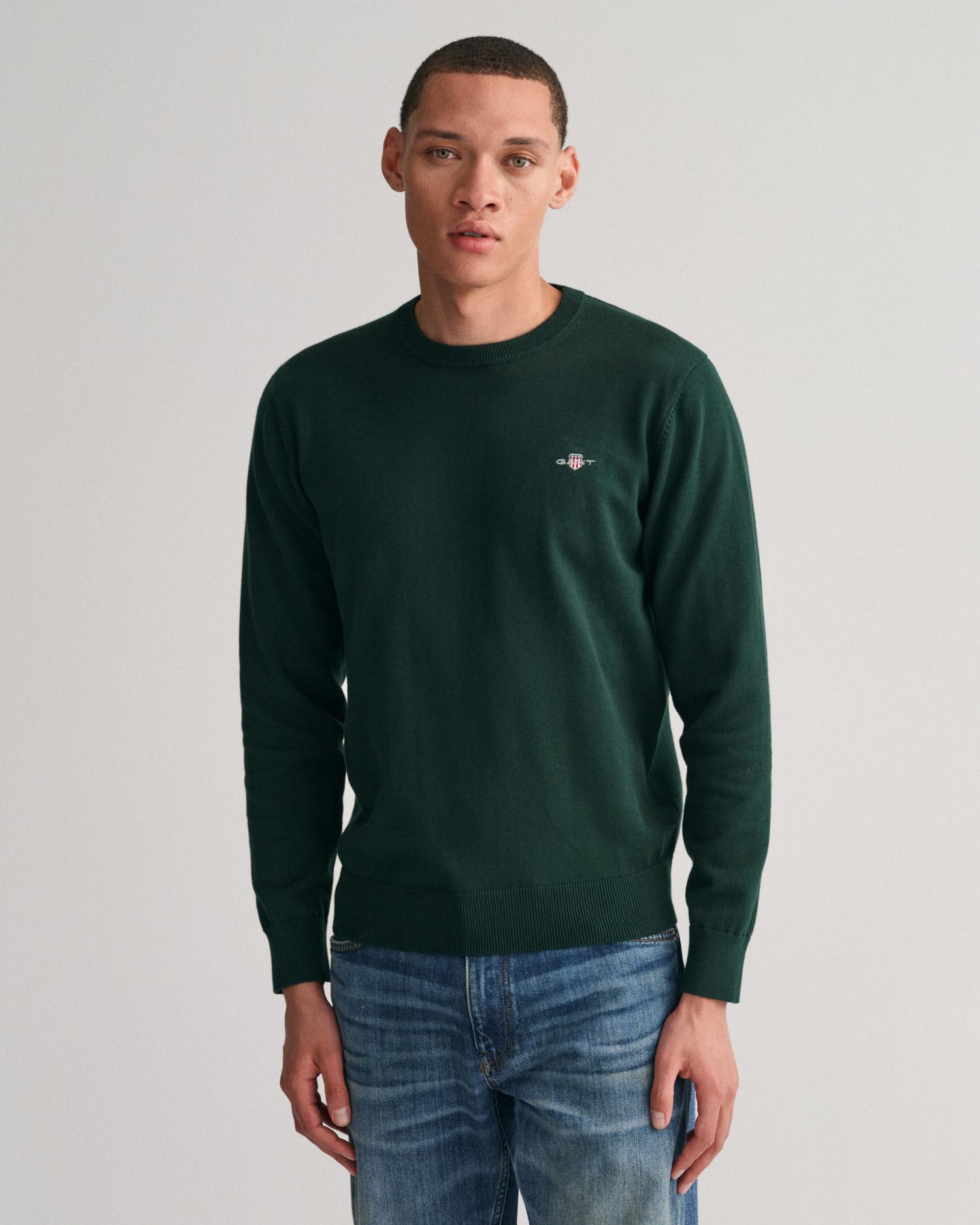 GANT Erkek Yeşil Regular Fit Bisiklet Yaka Kazak