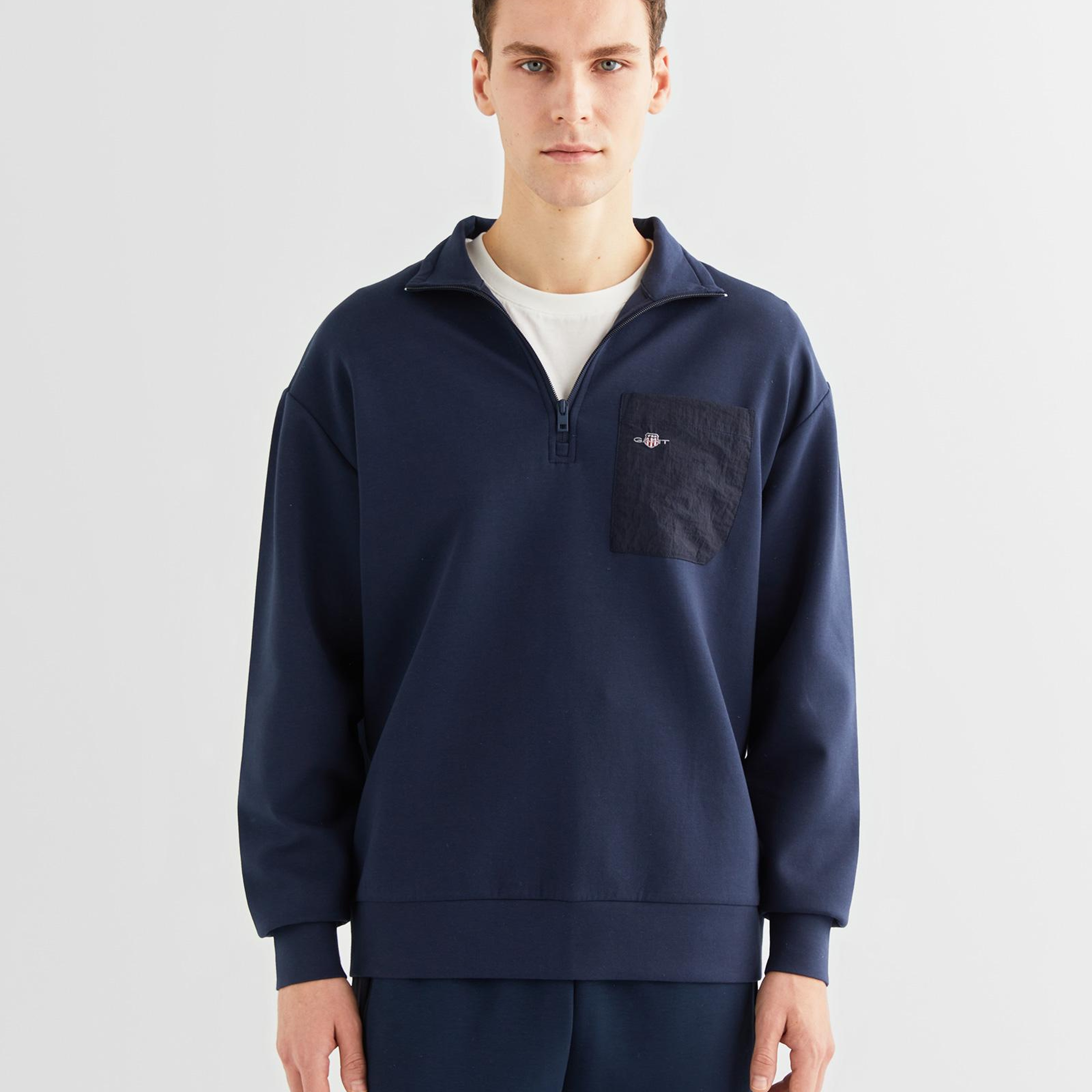 GANT Erkek Lacivert Relaxed Fit Yarım Fermuarlı Sweatshirt