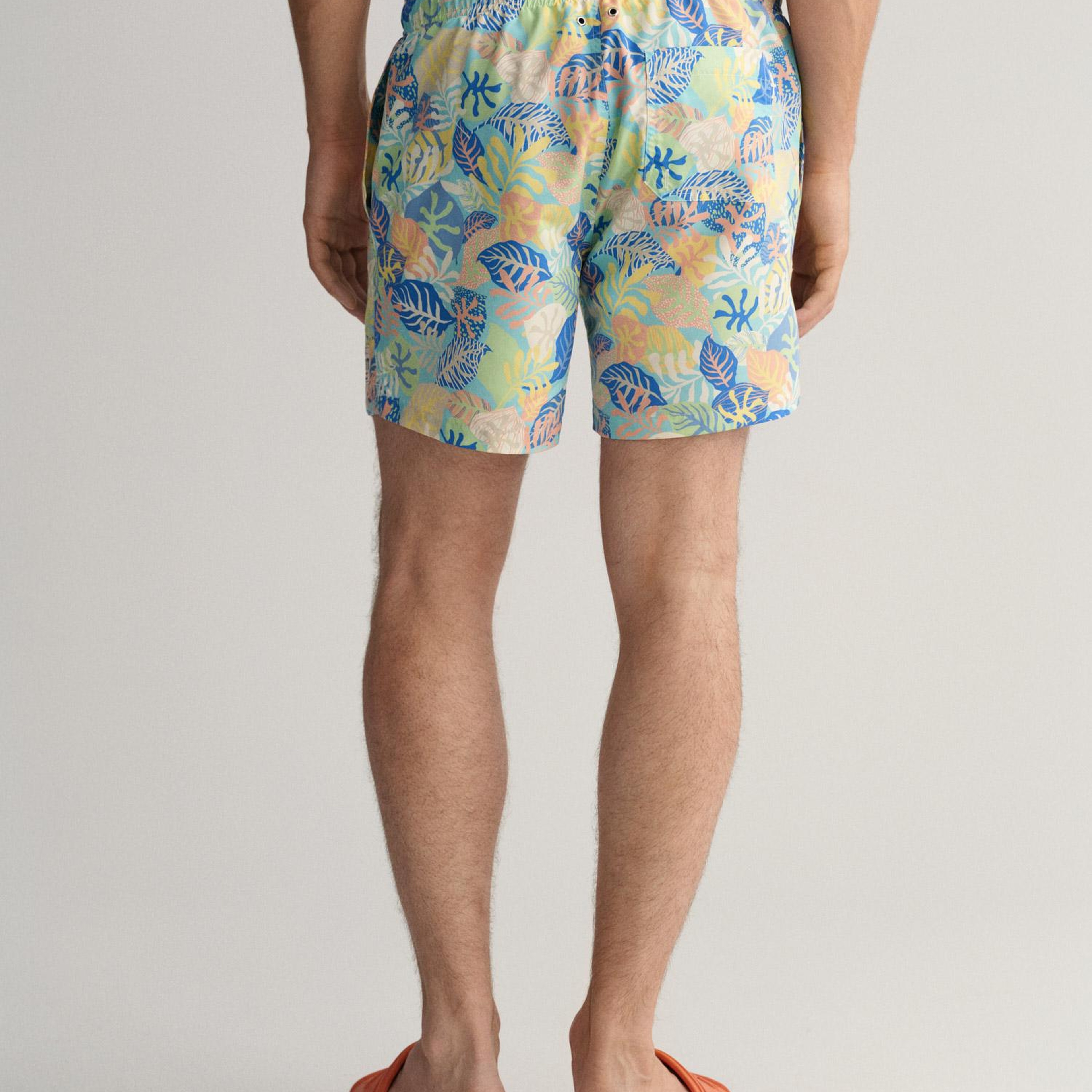 GANT Erkek Mavi Classic Fit Desenli Deniz Şortu
