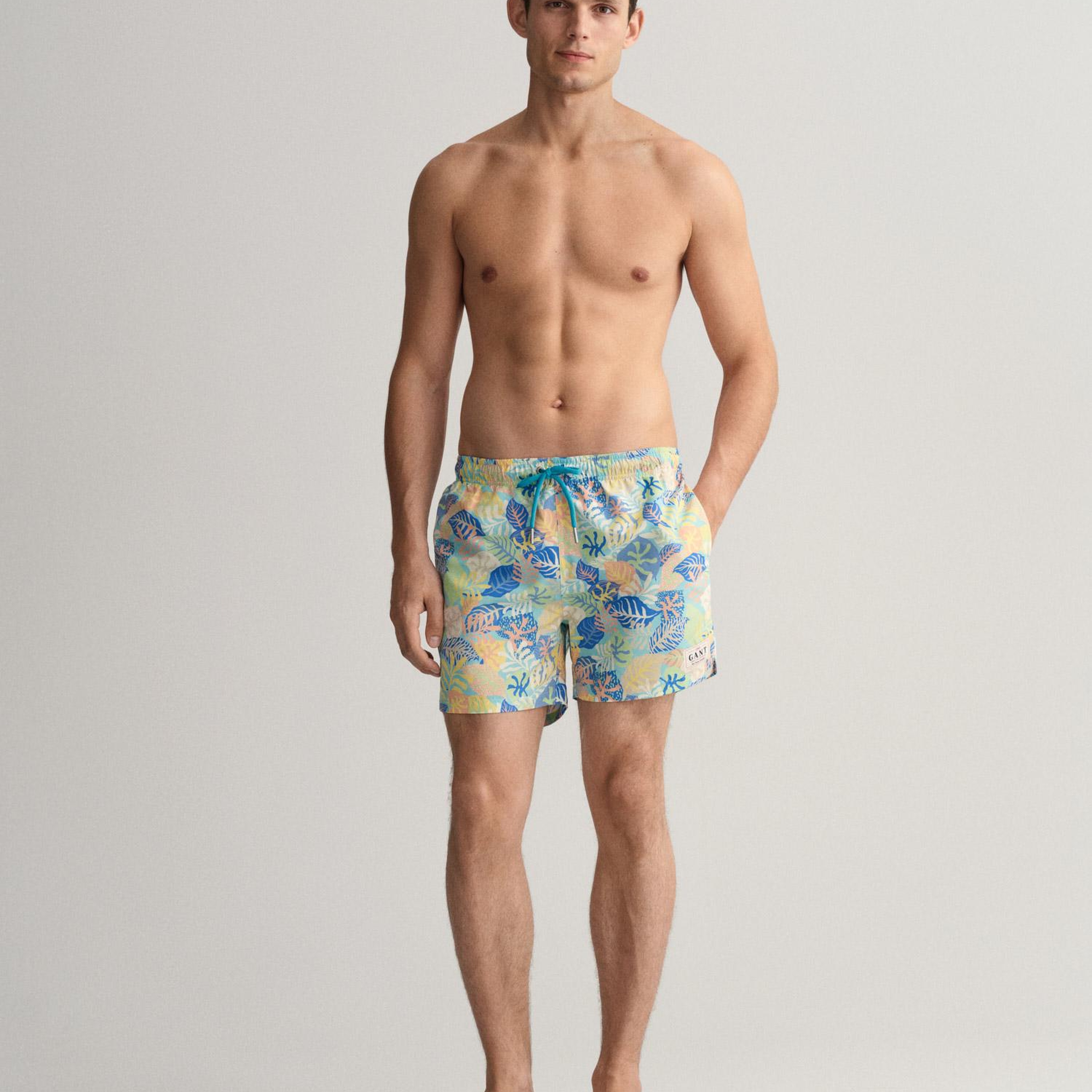 GANT Erkek Mavi Classic Fit Desenli Deniz Şortu