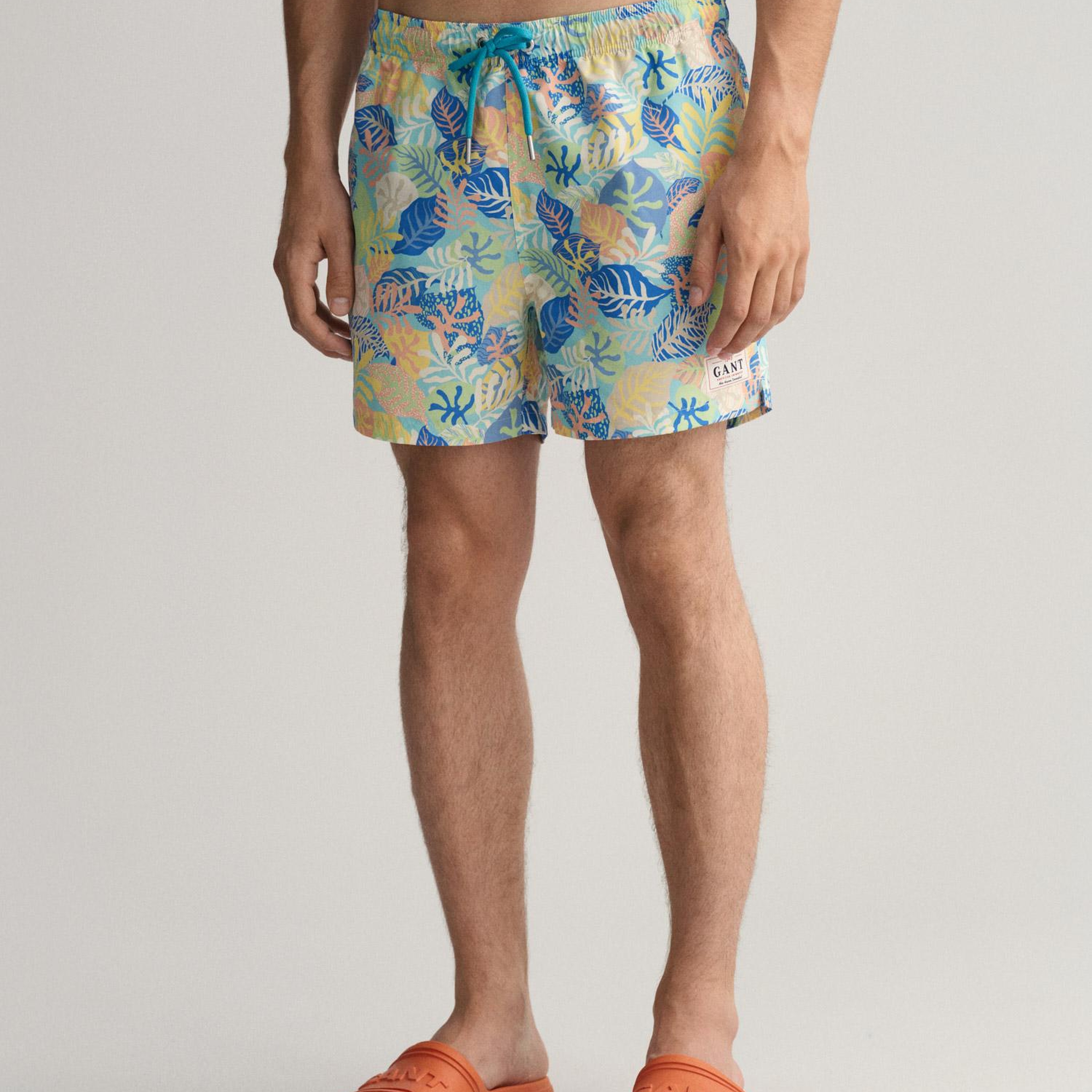 GANT Erkek Mavi Classic Fit Desenli Deniz Şortu