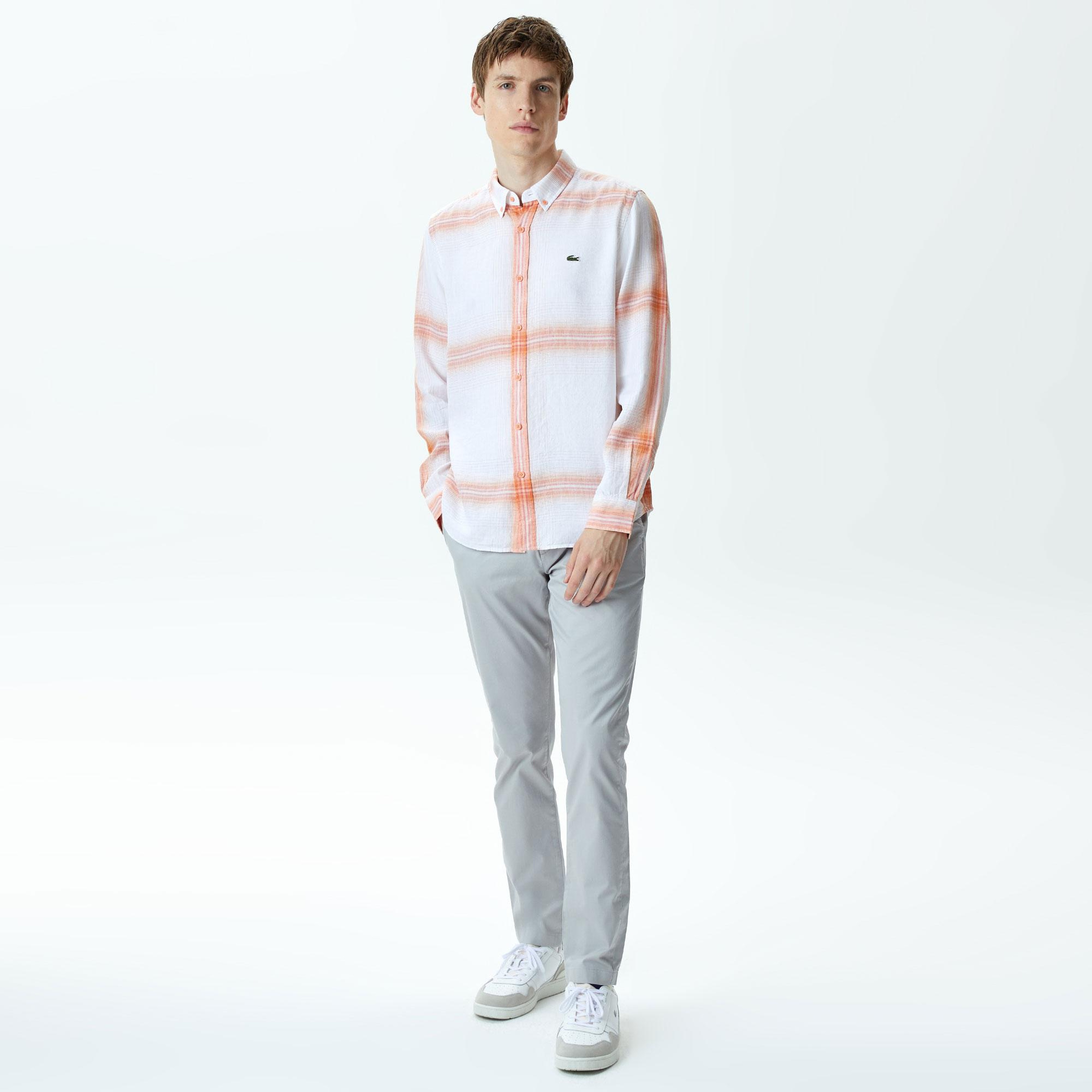 Lacoste Erkek Regular Fit Ekose Turuncu Gömlek