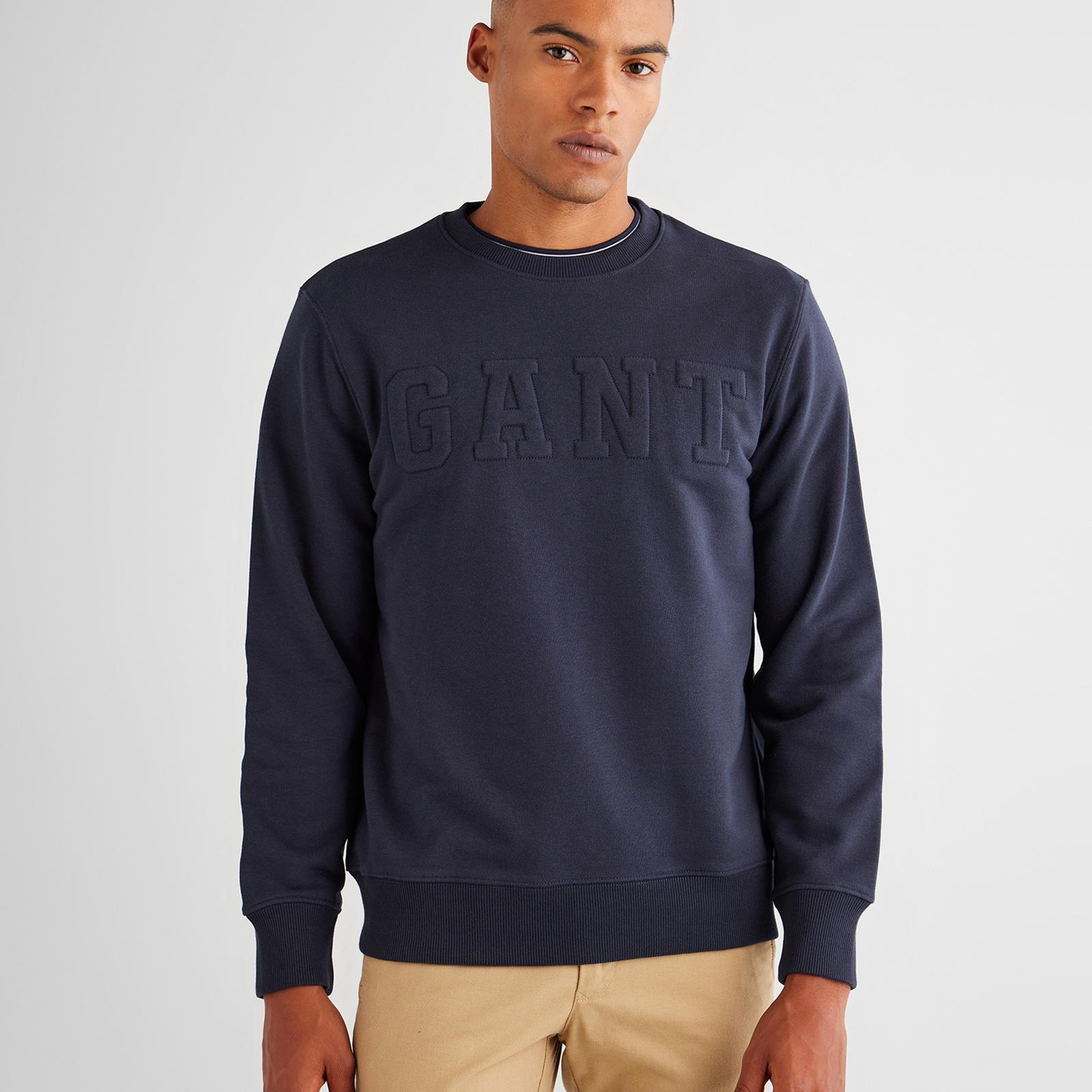 GANT Erkek Lacivert Regular Fit Bisiklet Yaka Logolu Sweatshirt