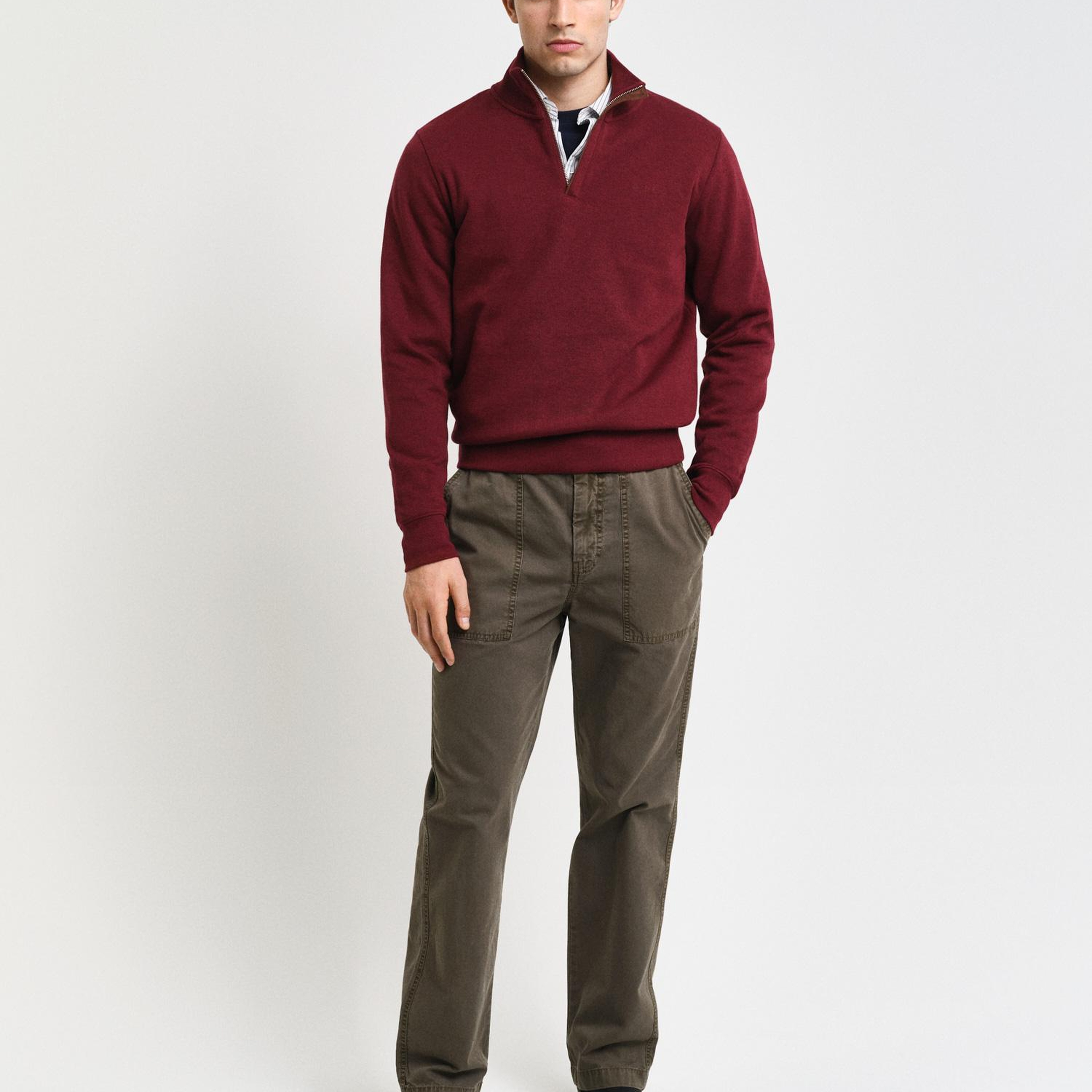 GANT Erkek Bordo Regular Fit Yarım Fermuarlı Sweatshirt