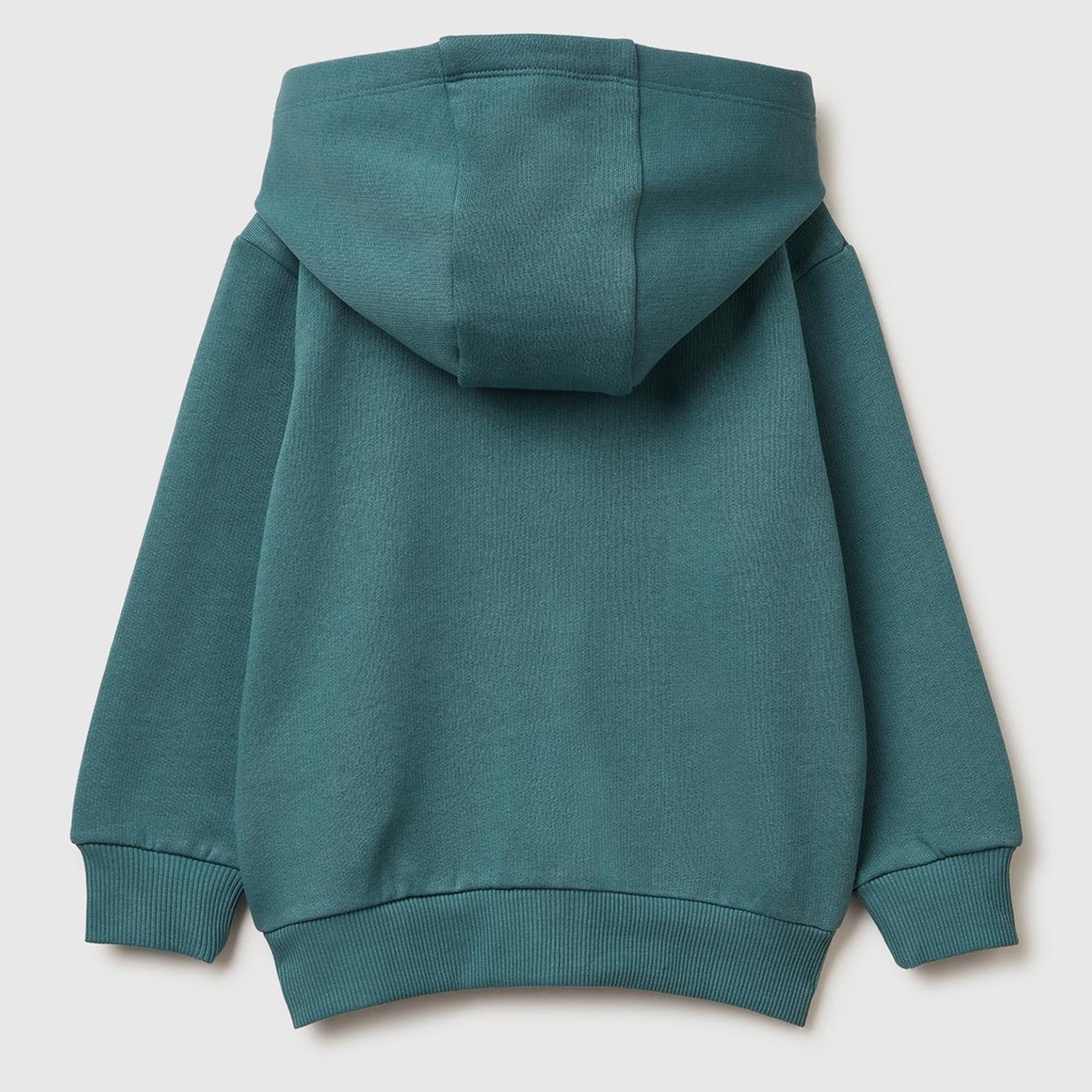 Erkek Çocuk Gri-Yeşil Arkası Baskılı Fermuarlı Ribanalı Kapüşonlu Şardonlu Sweatshirt