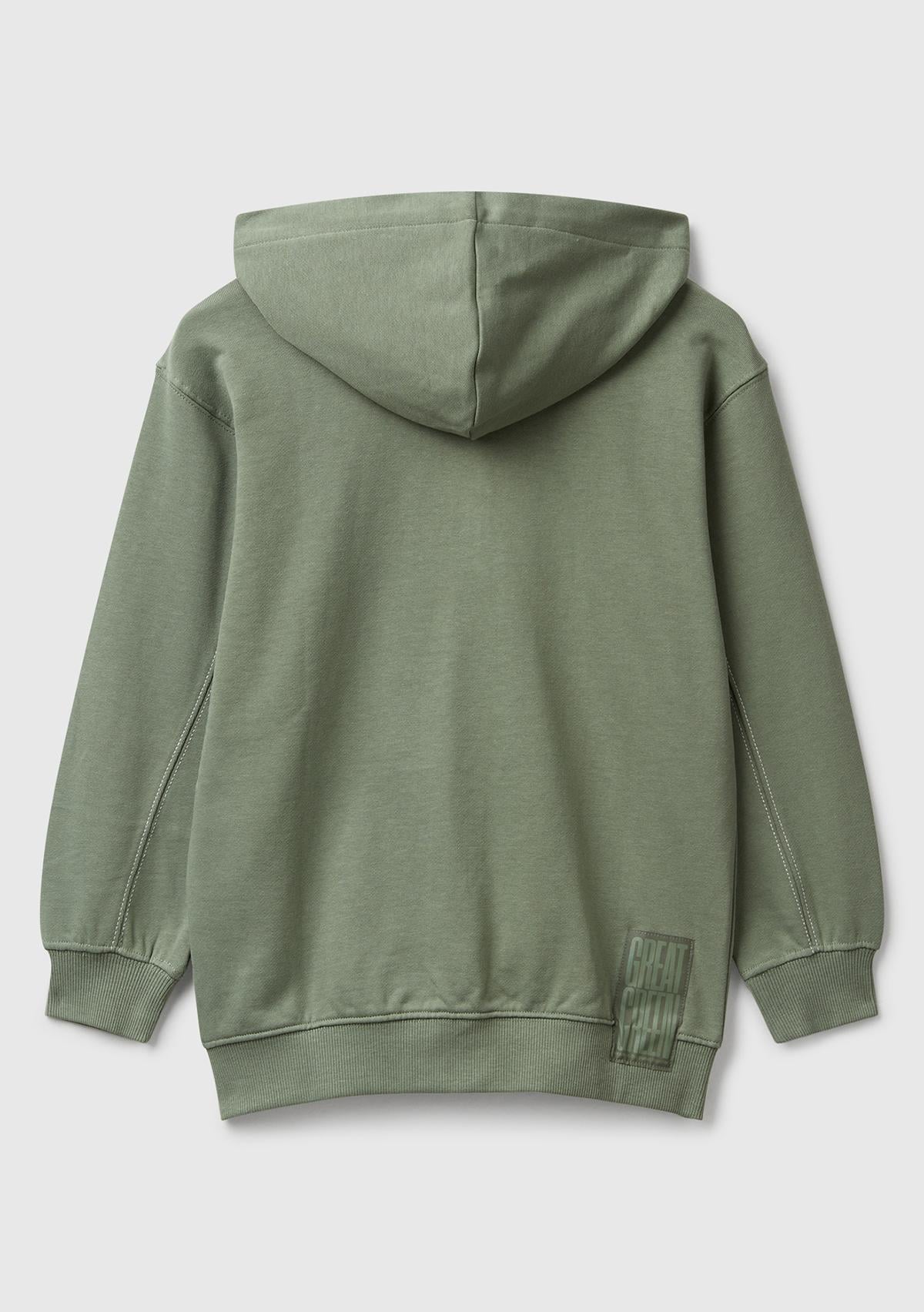 Erkek Çocuk Haki Logolu Etiket Detaylı Fermuarlı Kapüşonlu Sweatshirt