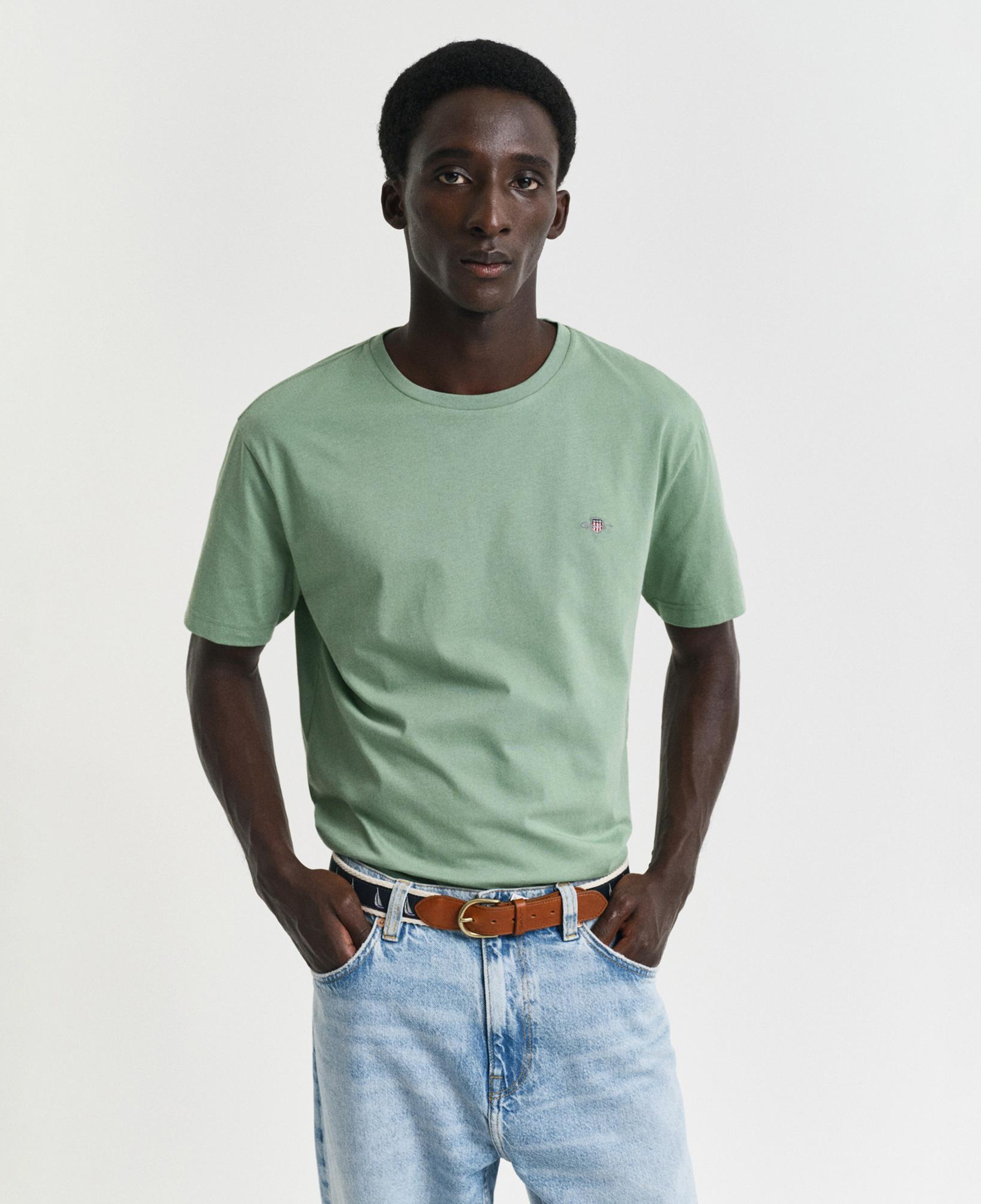 GANT Erkek Yeşil Regular Fit Bisiklet Yaka T-Shirt