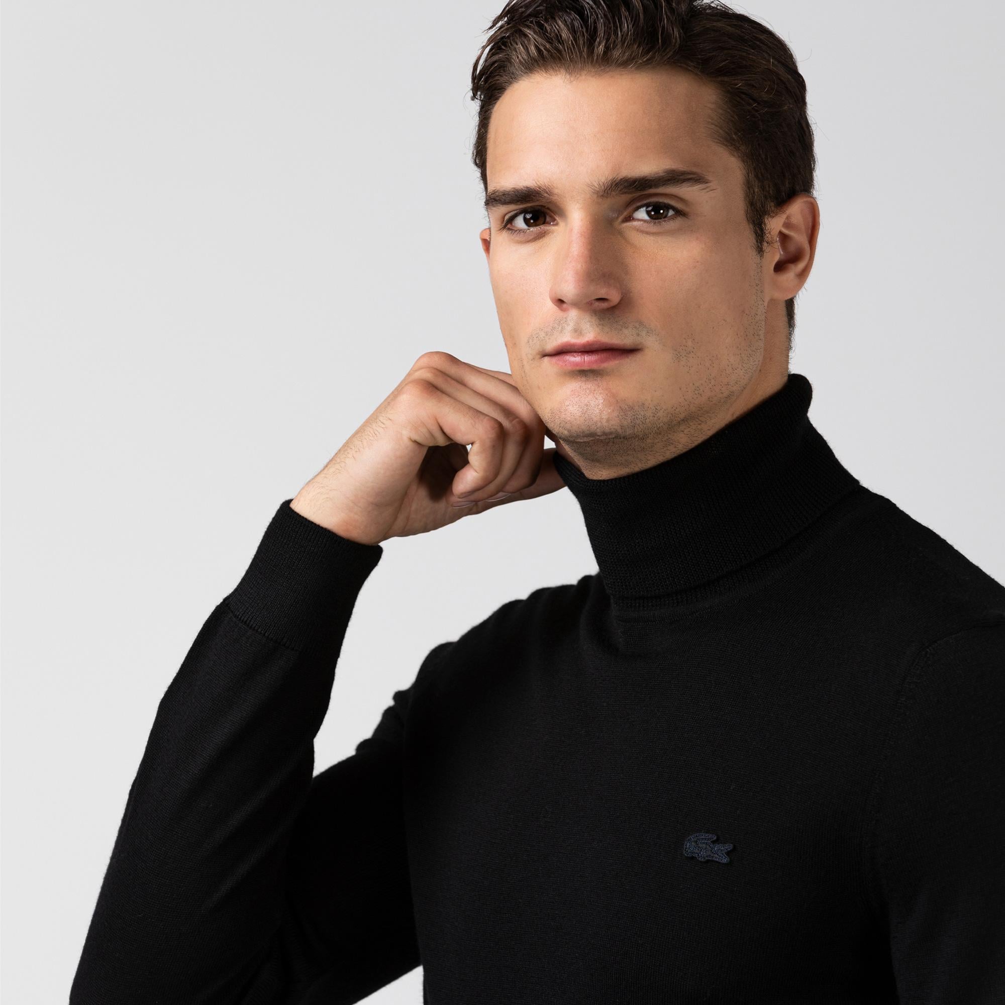 Erkek Regular Fit Boğazlı Yaka Siyah Kazak