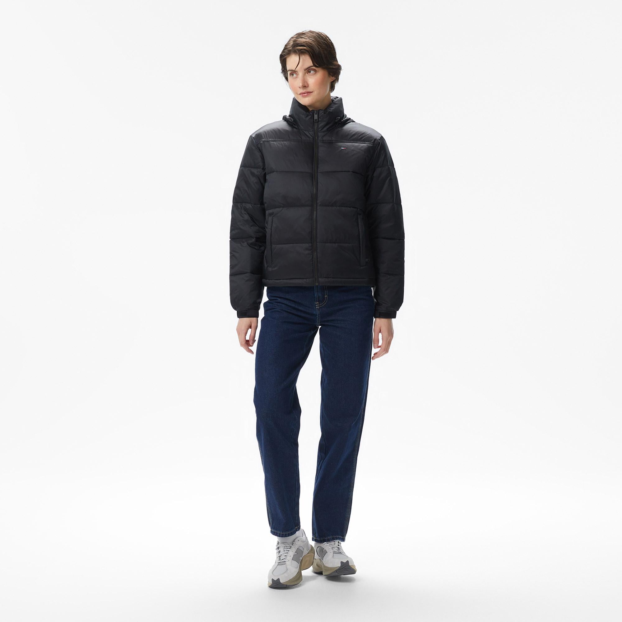Tommy Jeans Hood Essentials Kadın Puffer Siyah Mont