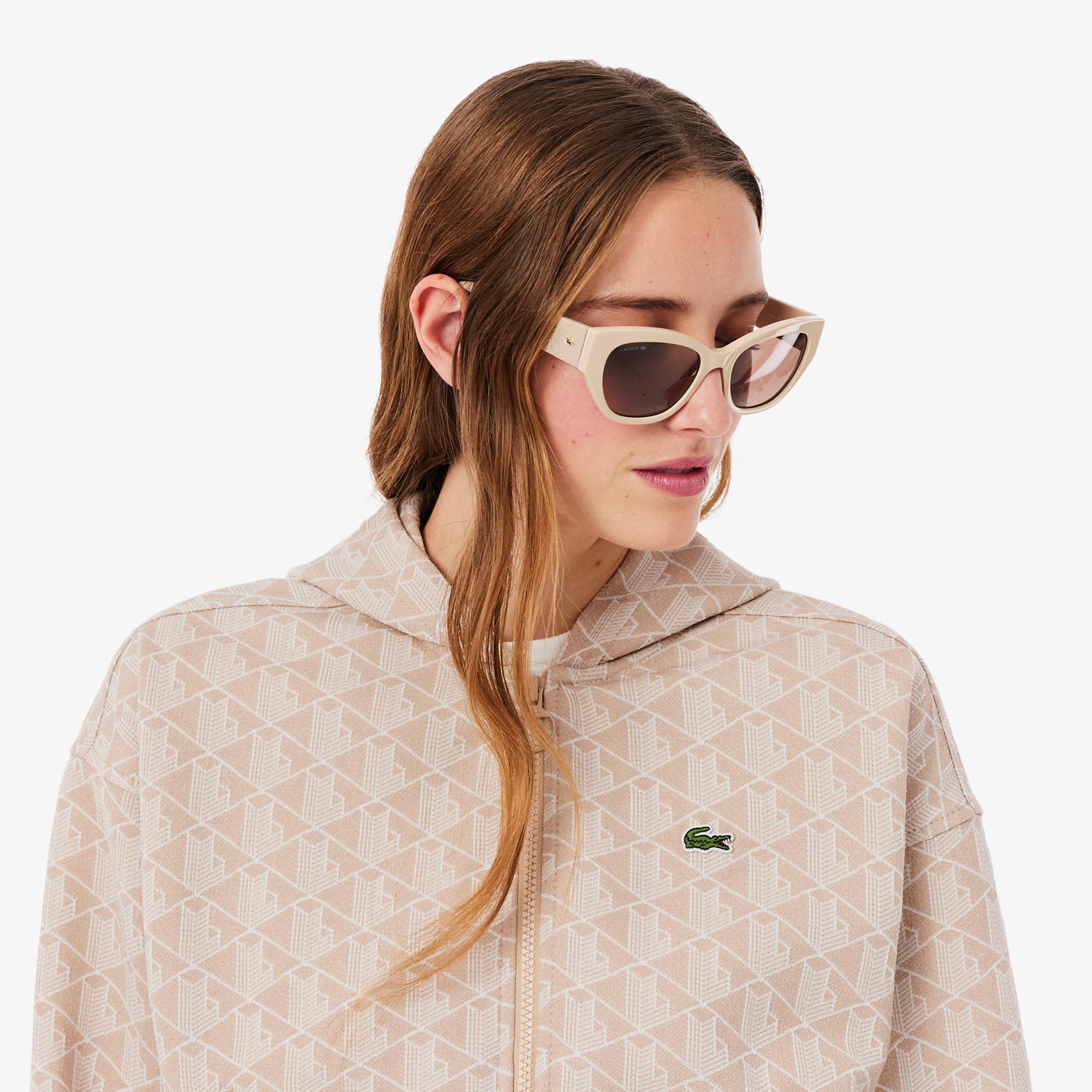 Kadın Regular Fit Fermuarlı Monogram Pembe Sweatshirt