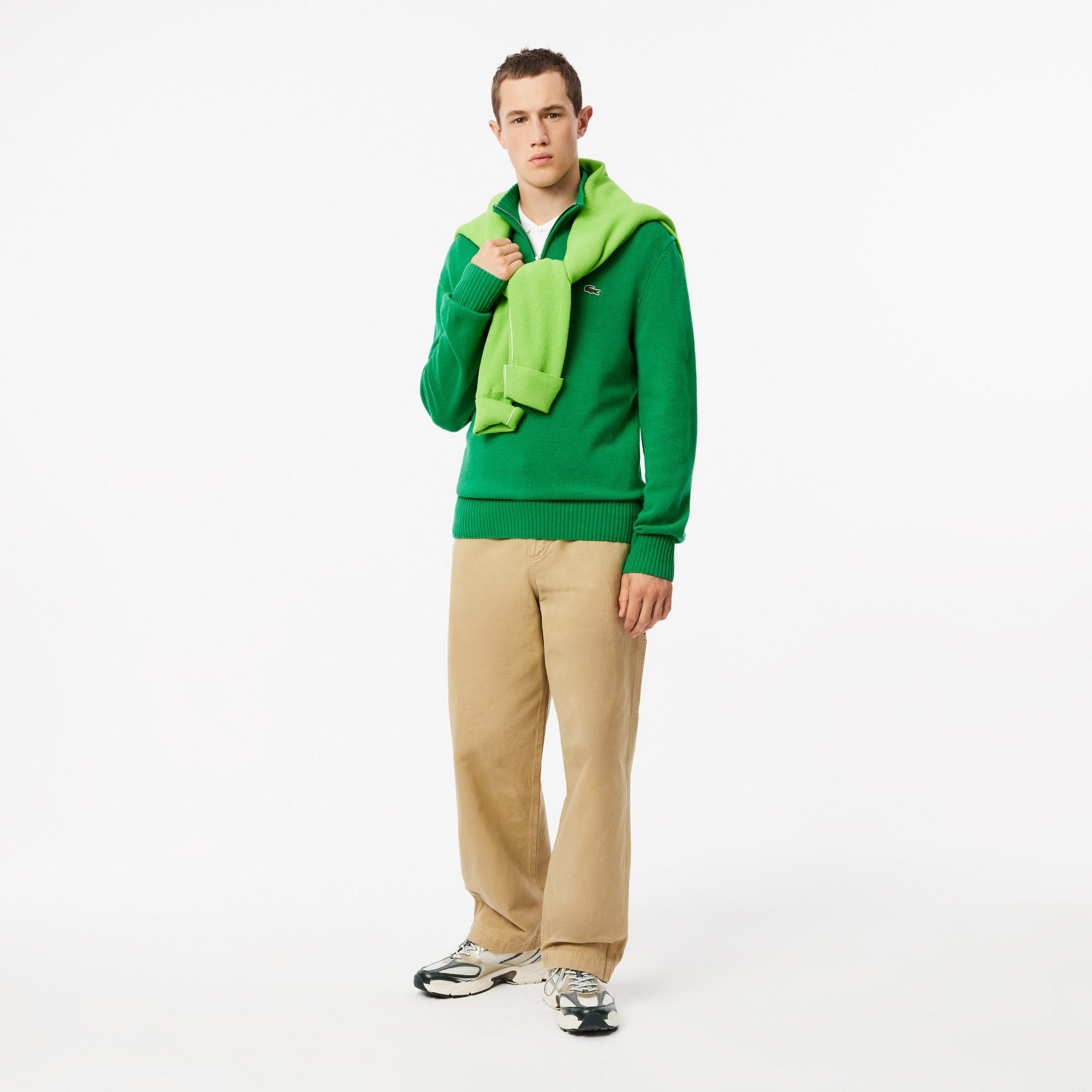 Lacoste Erkek Classic Fit Yarım Fermuarlı Yün Yeşil Kazak