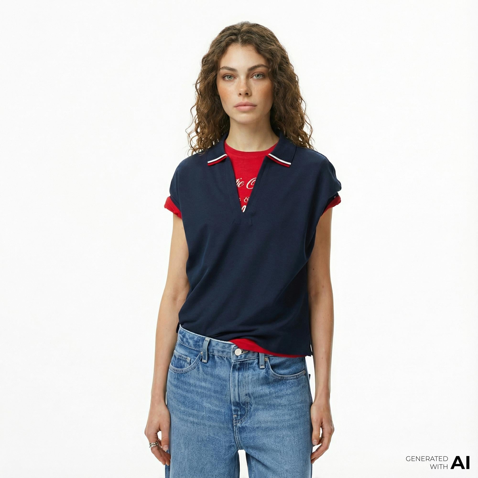 Tommy Hilfiger Lyocell Tipping Open Kadın Lacivert Polo Yaka T-Shirt