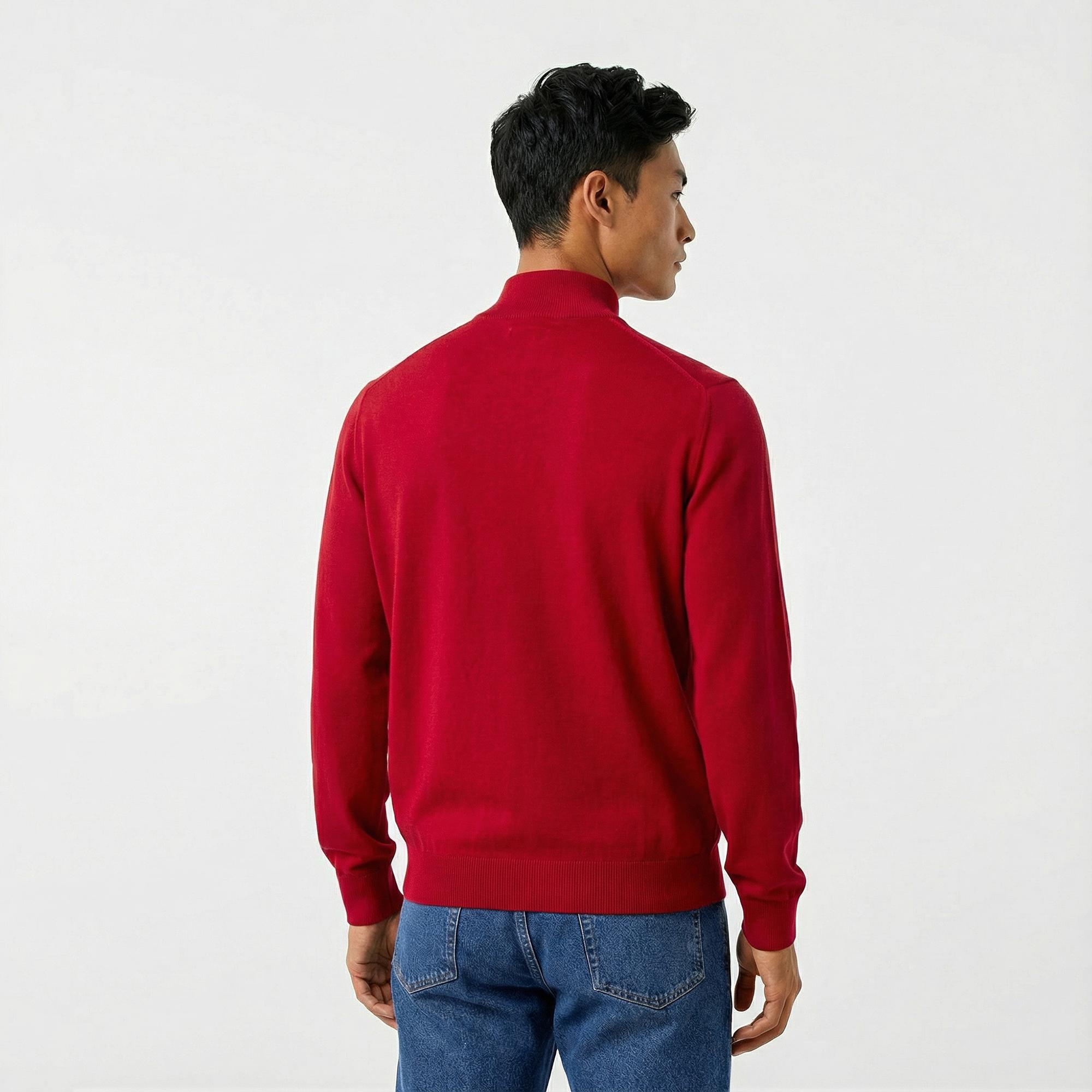 Lacoste Erkek Regular Fit Yarım Fermuarlı Kırmızı Kazak
