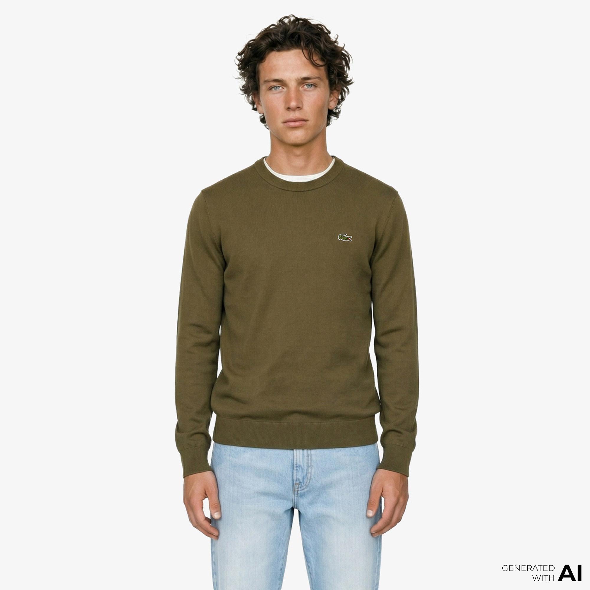 Lacoste Erkek Regular Fit Bisiklet Yaka Haki Kazak