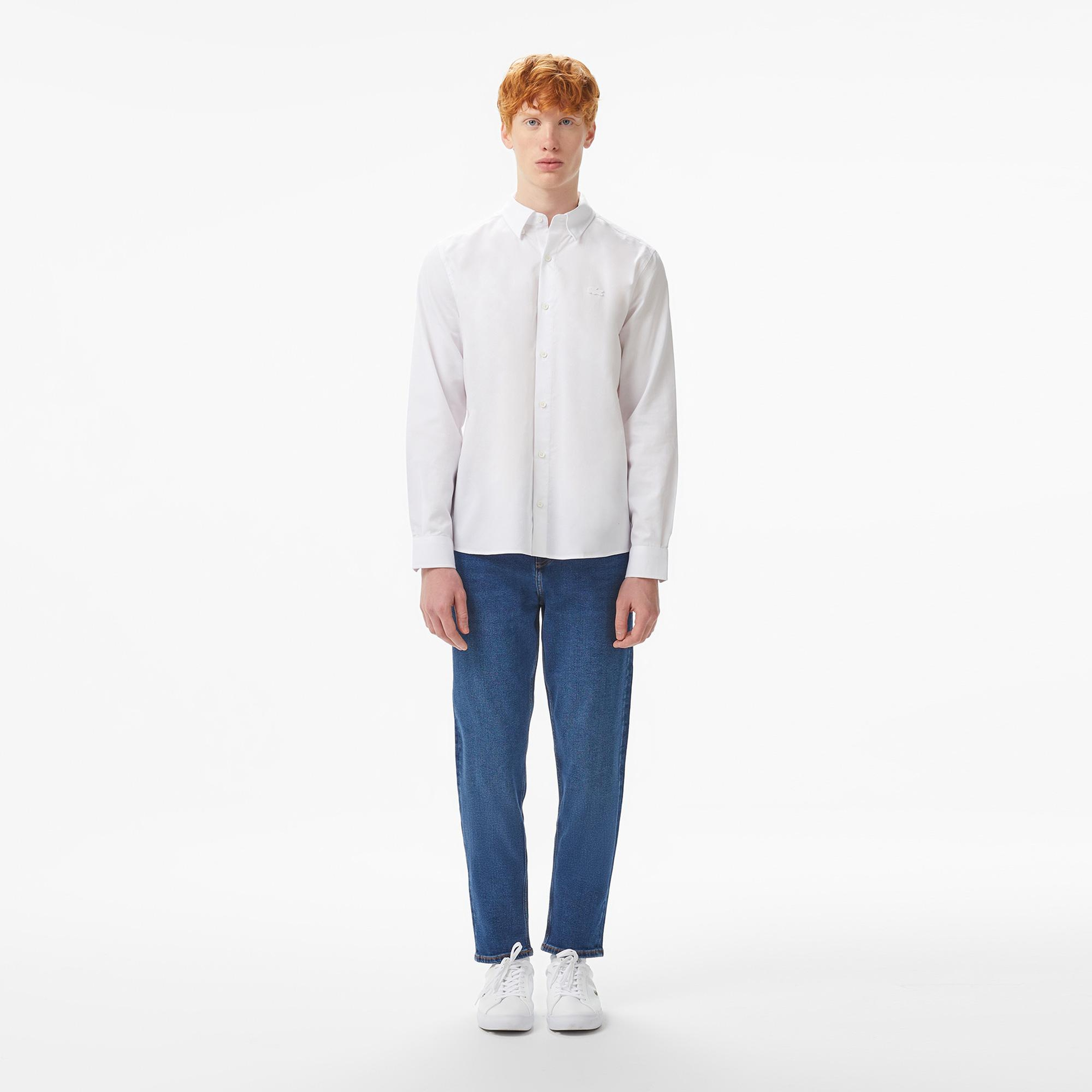 Lacoste Erkek Slim Fit Düğmeli Yaka Beyaz Gömlek