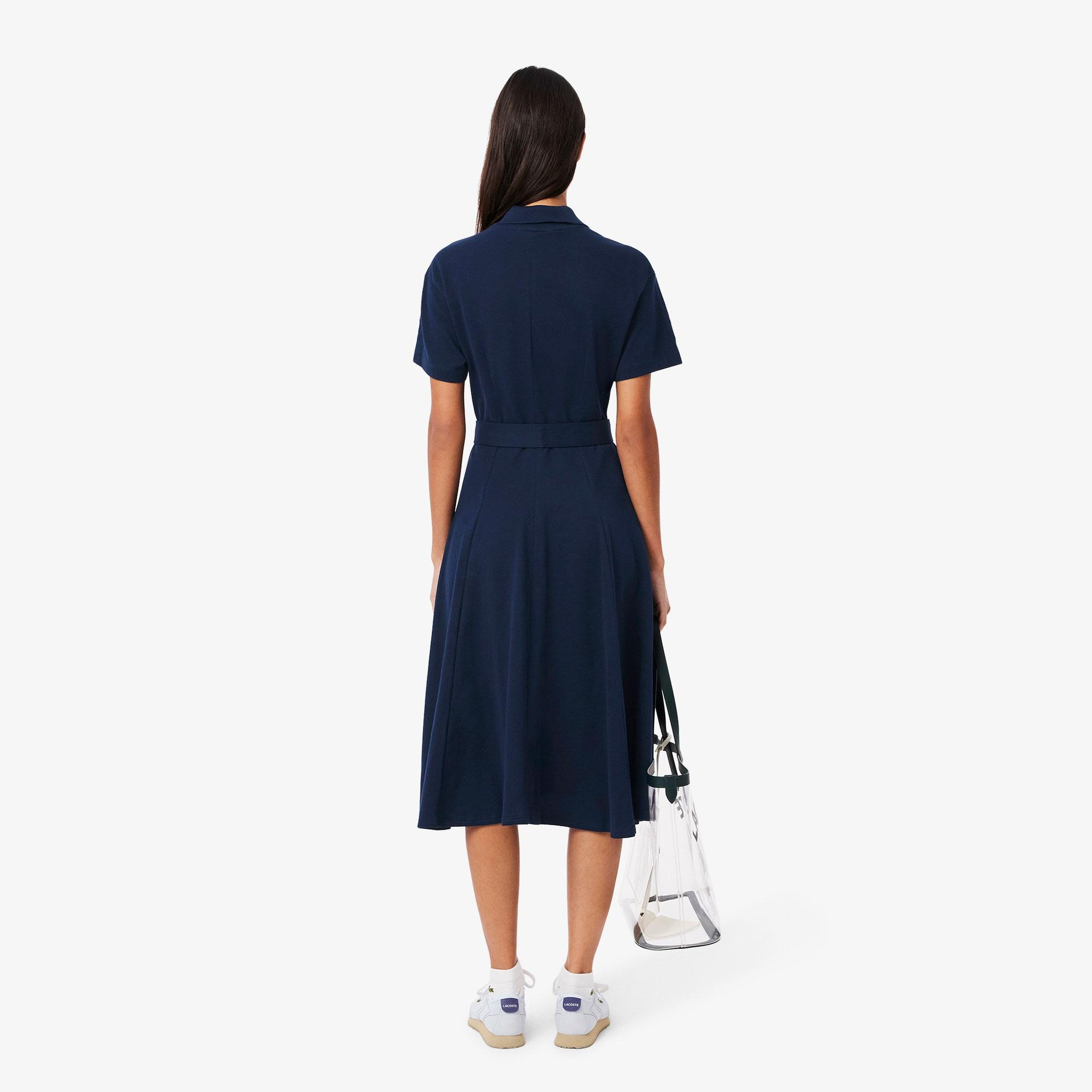 Kadın Flare Fit Kısa Kollu Polo Yaka Lacivert Elbise