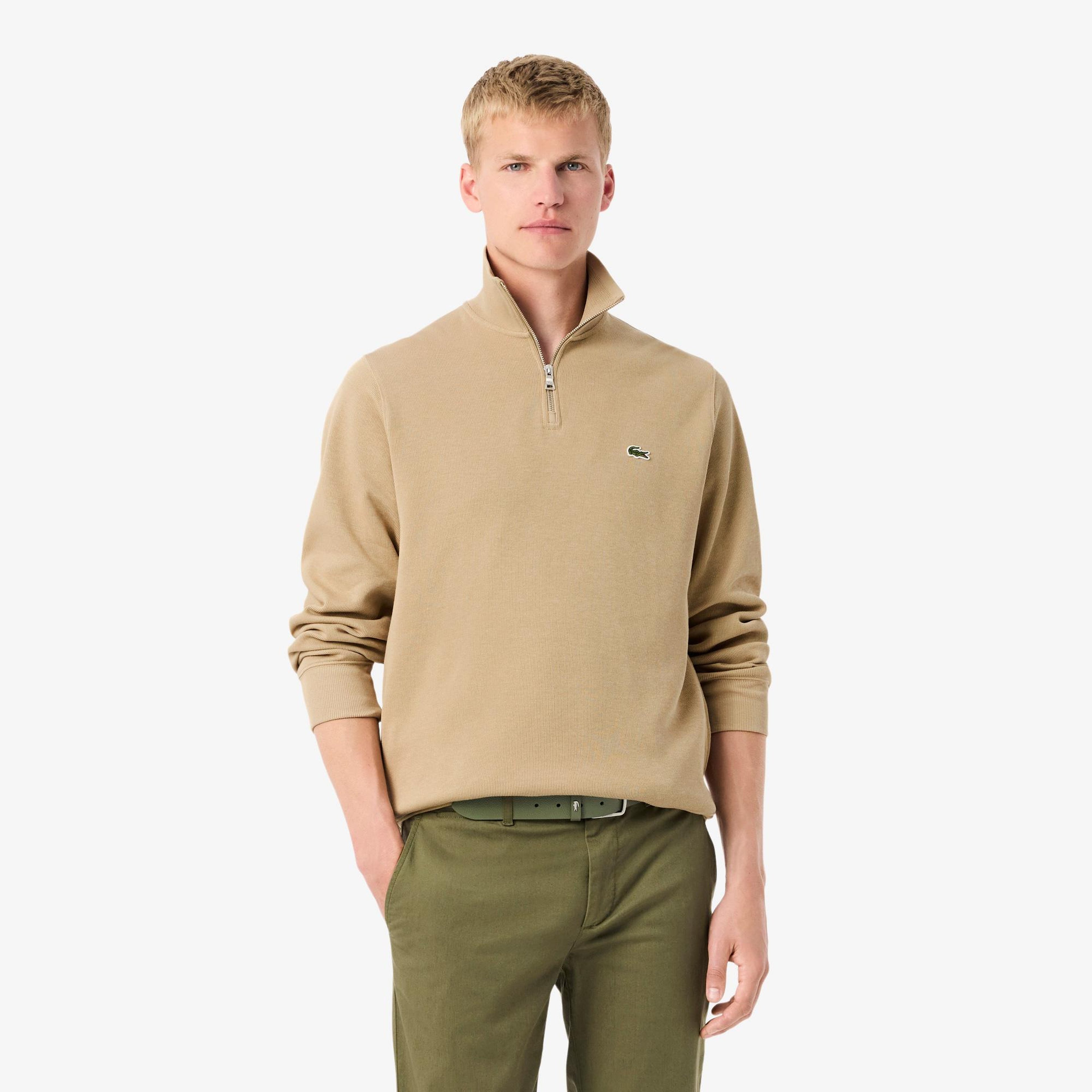 Lacoste Erkek Classic Fit Yarım Fermuarlı Bej Sweatshirt