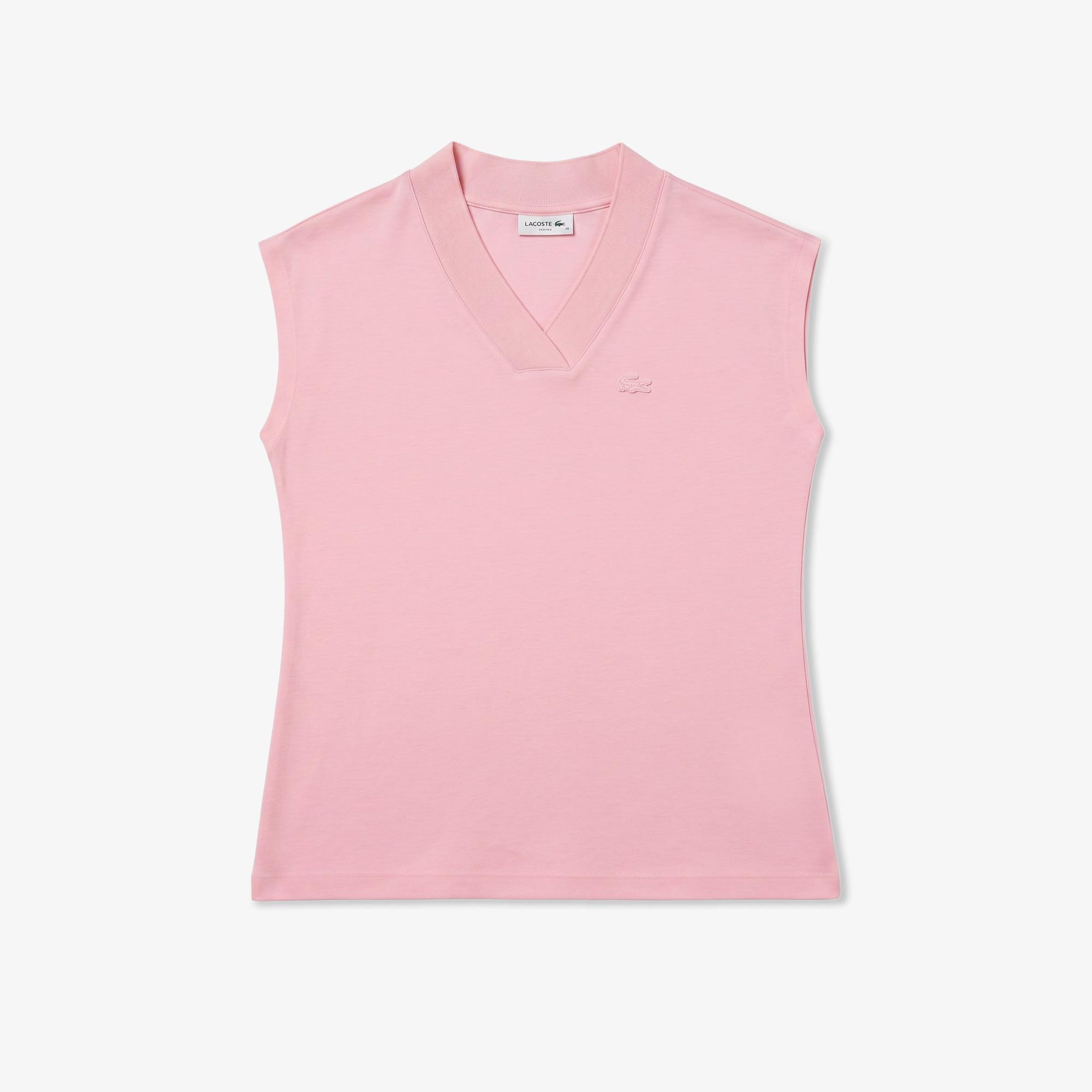Kadın Slim Fit Kolsuz V Yaka Açık Pembe Bluz