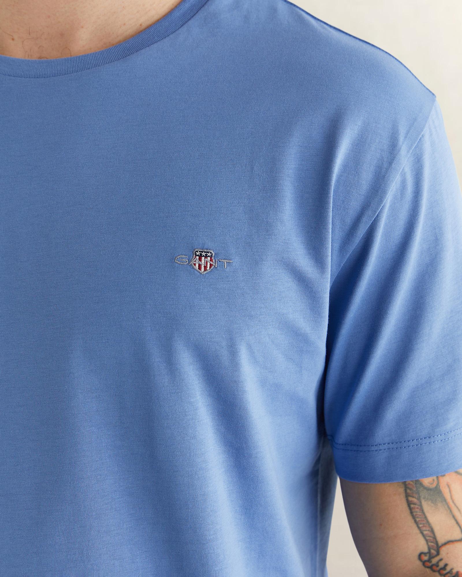 GANT Erkek Mavi Bisiklet Yaka Regular Fit Logolu T-Shirt