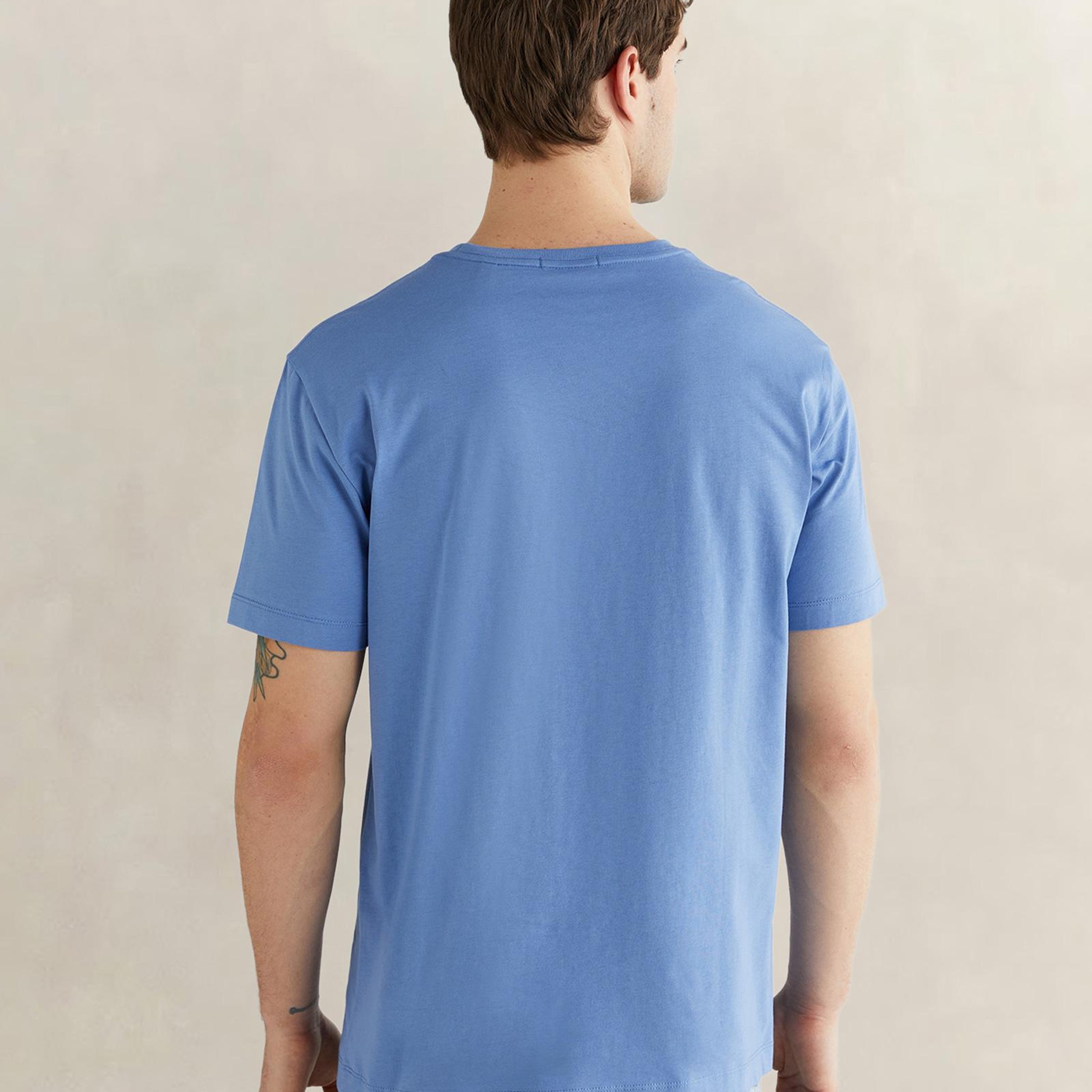GANT Erkek Mavi Bisiklet Yaka Regular Fit Logolu T-Shirt