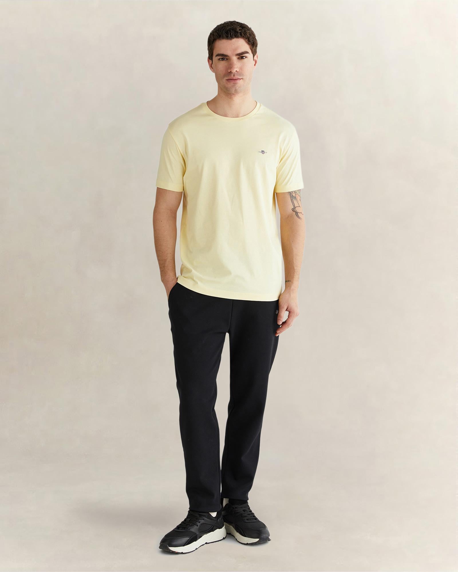 GANT Erkek Sarı Bisiklet Yaka Regular Fit Logolu T-Shirt