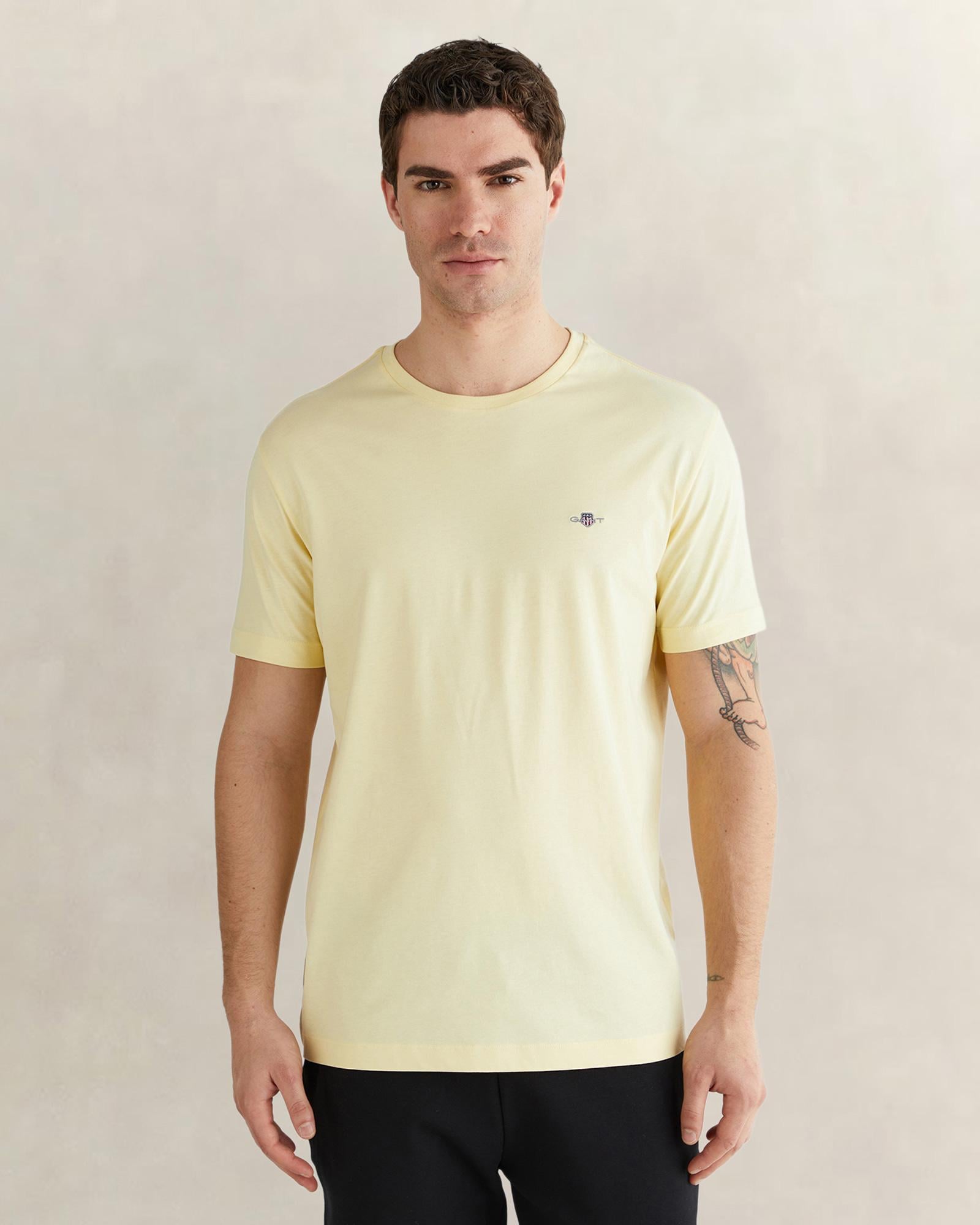 GANT Erkek Sarı Bisiklet Yaka Regular Fit Logolu T-Shirt