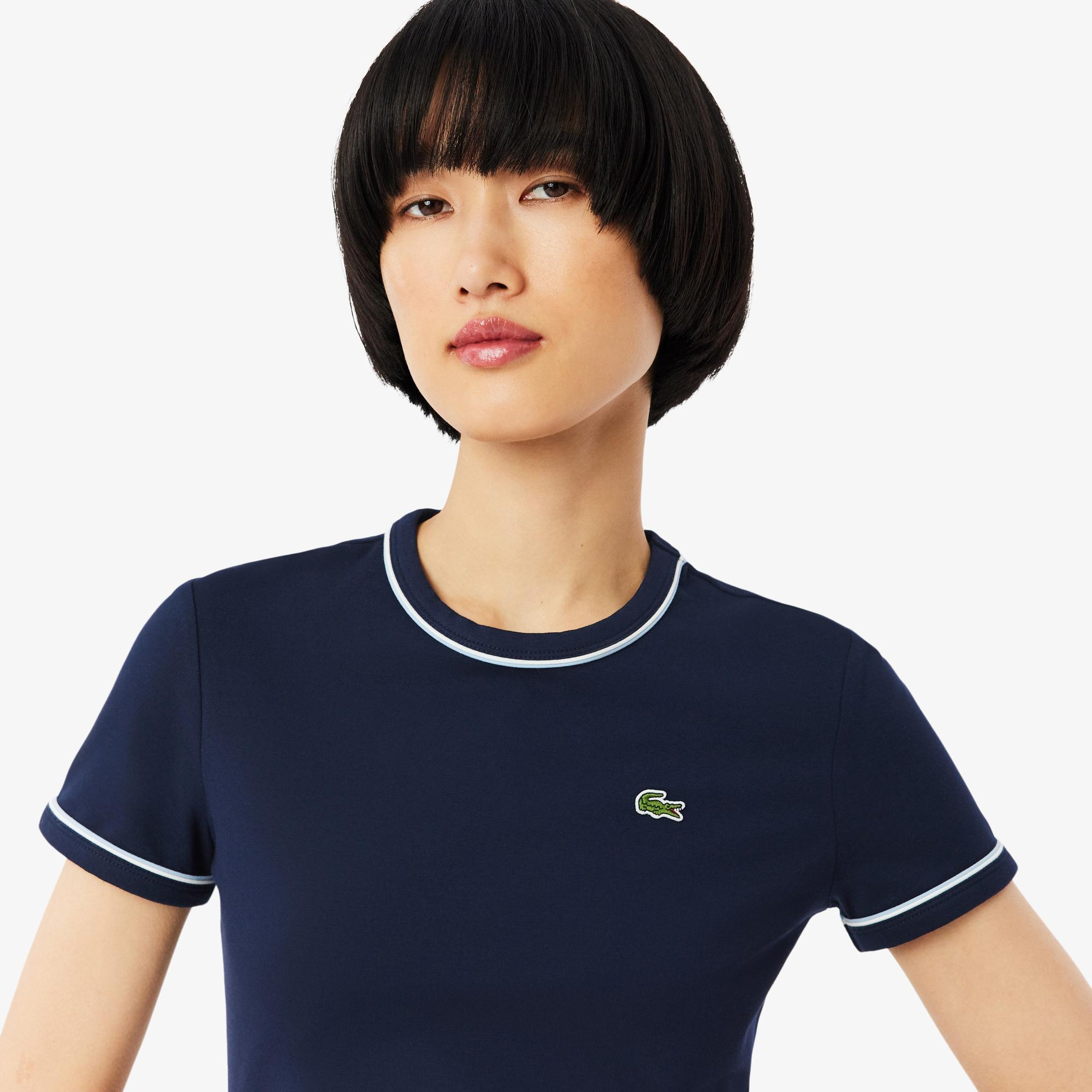 Kadın Slim Fit Bisiklet Yaka Lacivert T-Shirt
