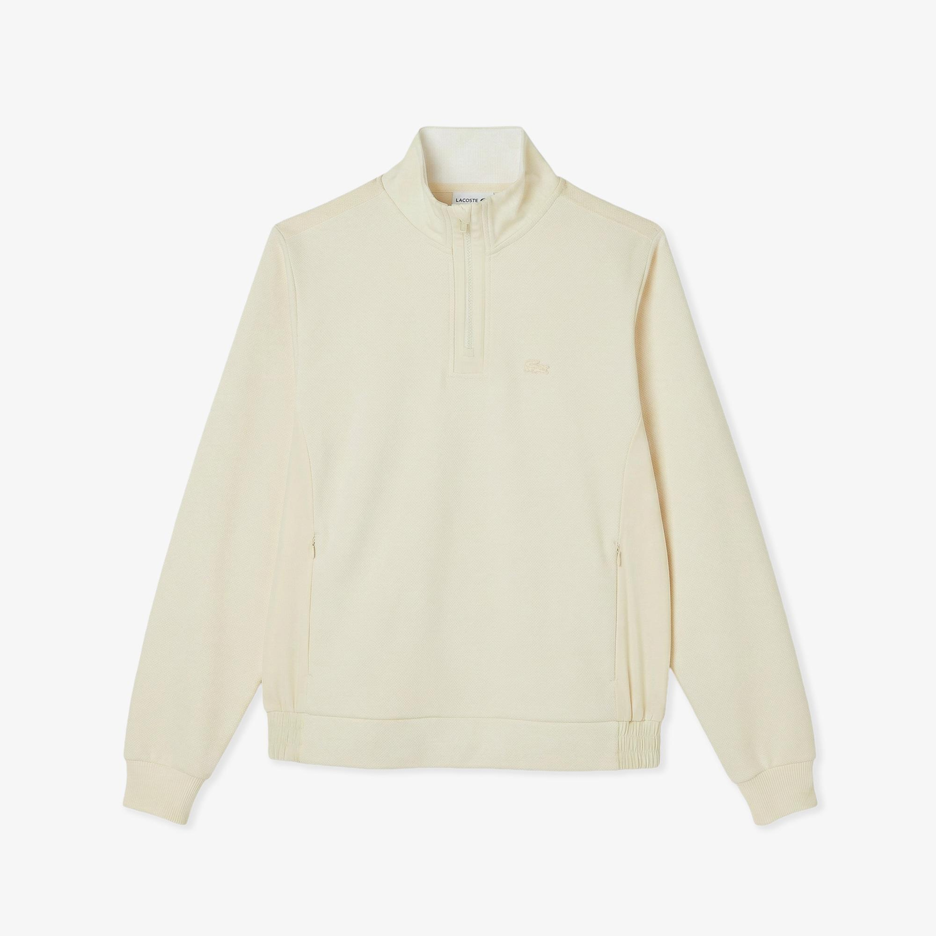 Erkek Classic Fit Yarım Fermuarlı Bej Sweatshirt