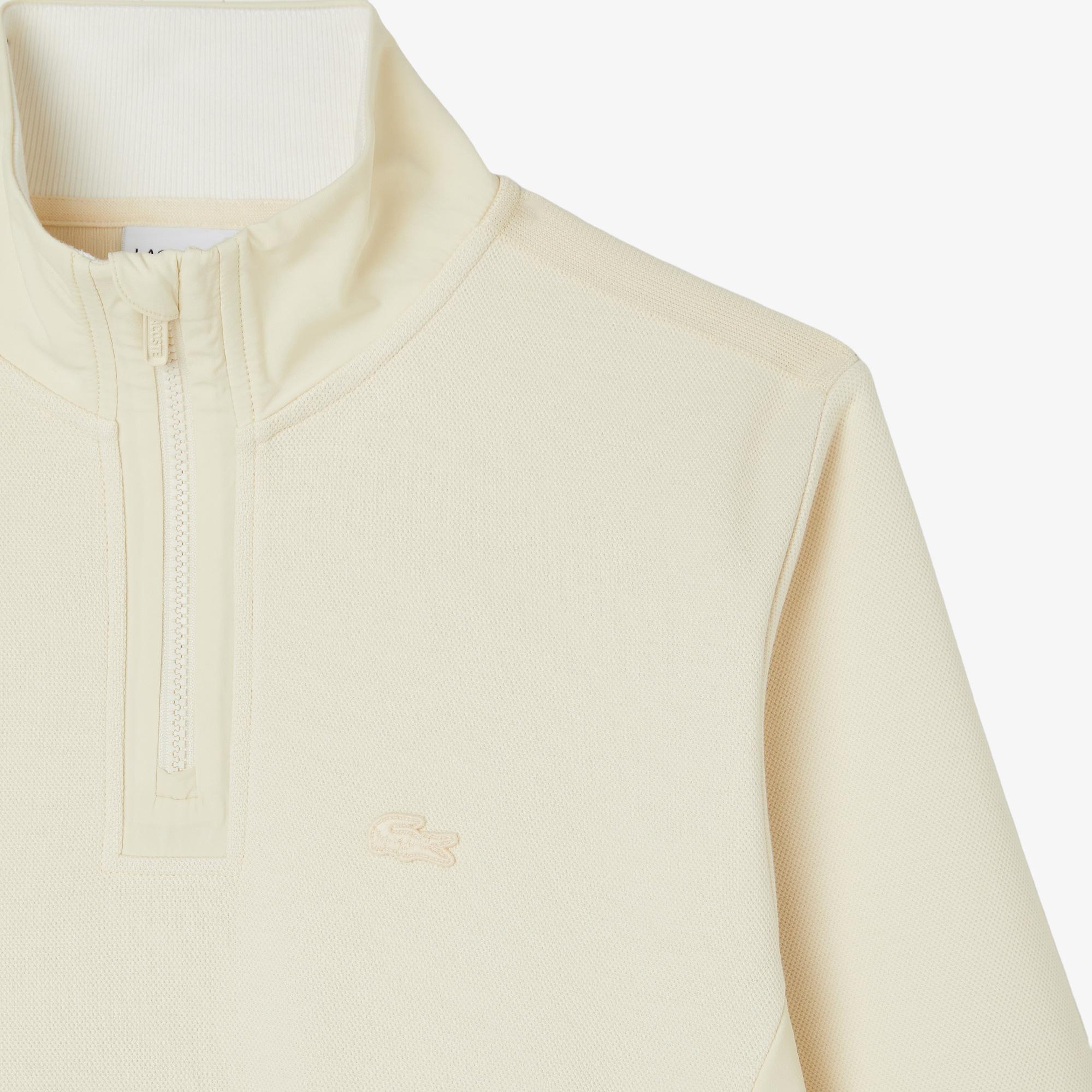 Erkek Classic Fit Yarım Fermuarlı Bej Sweatshirt