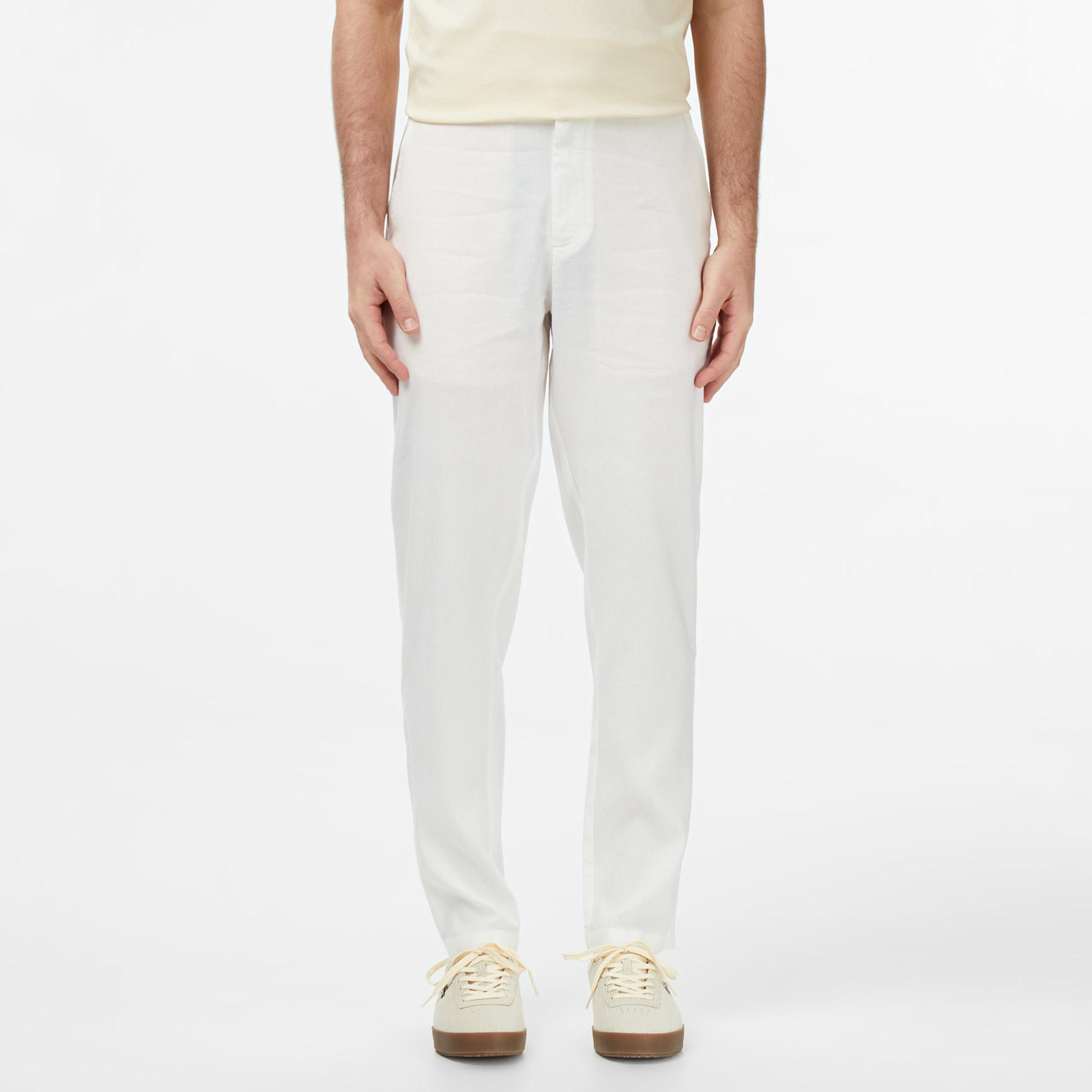 Erkek Tapered Fit Beyaz Chino Pantolon