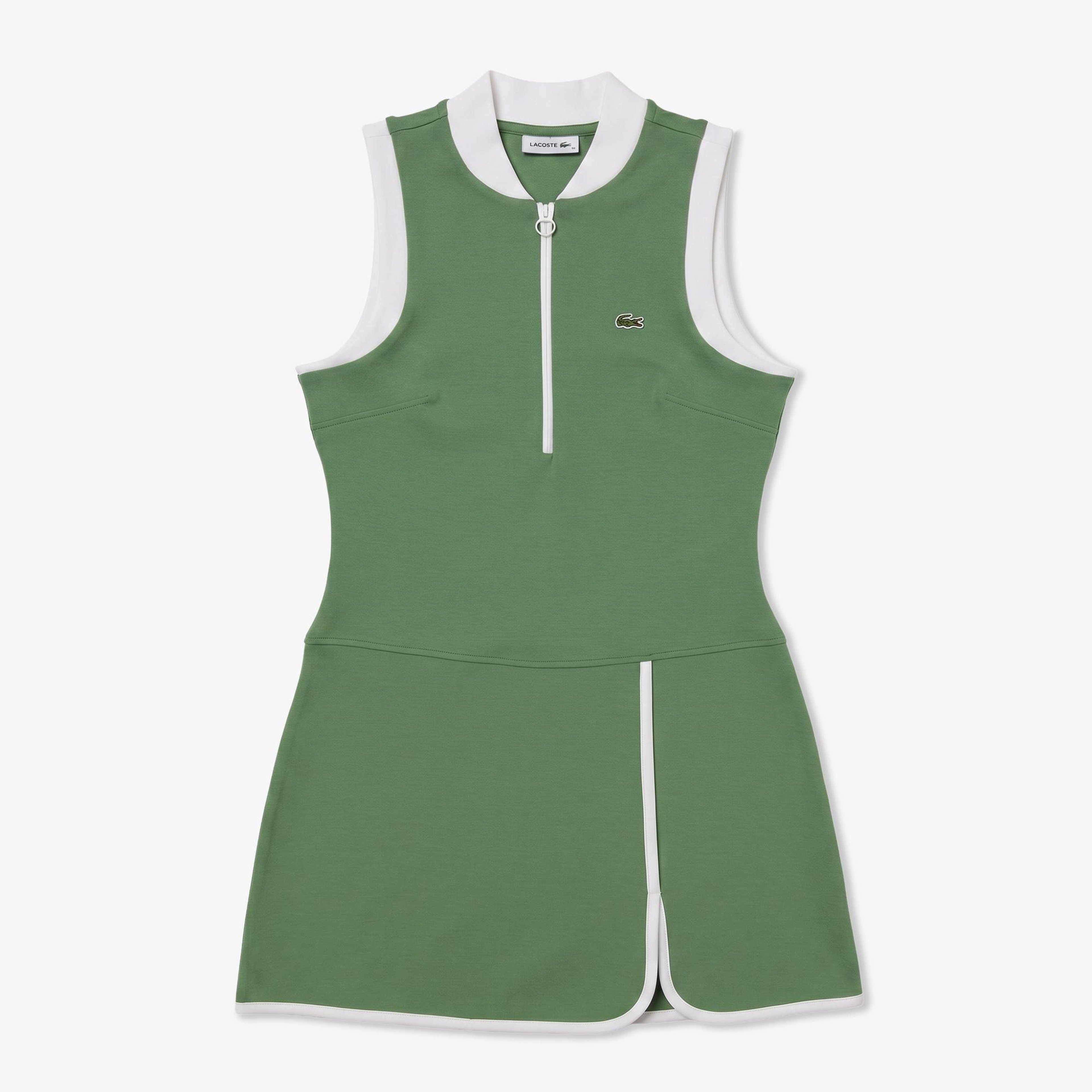 Kadın Classic Fit Kolsuz Yarım Fermuarlı Yeşil Elbise