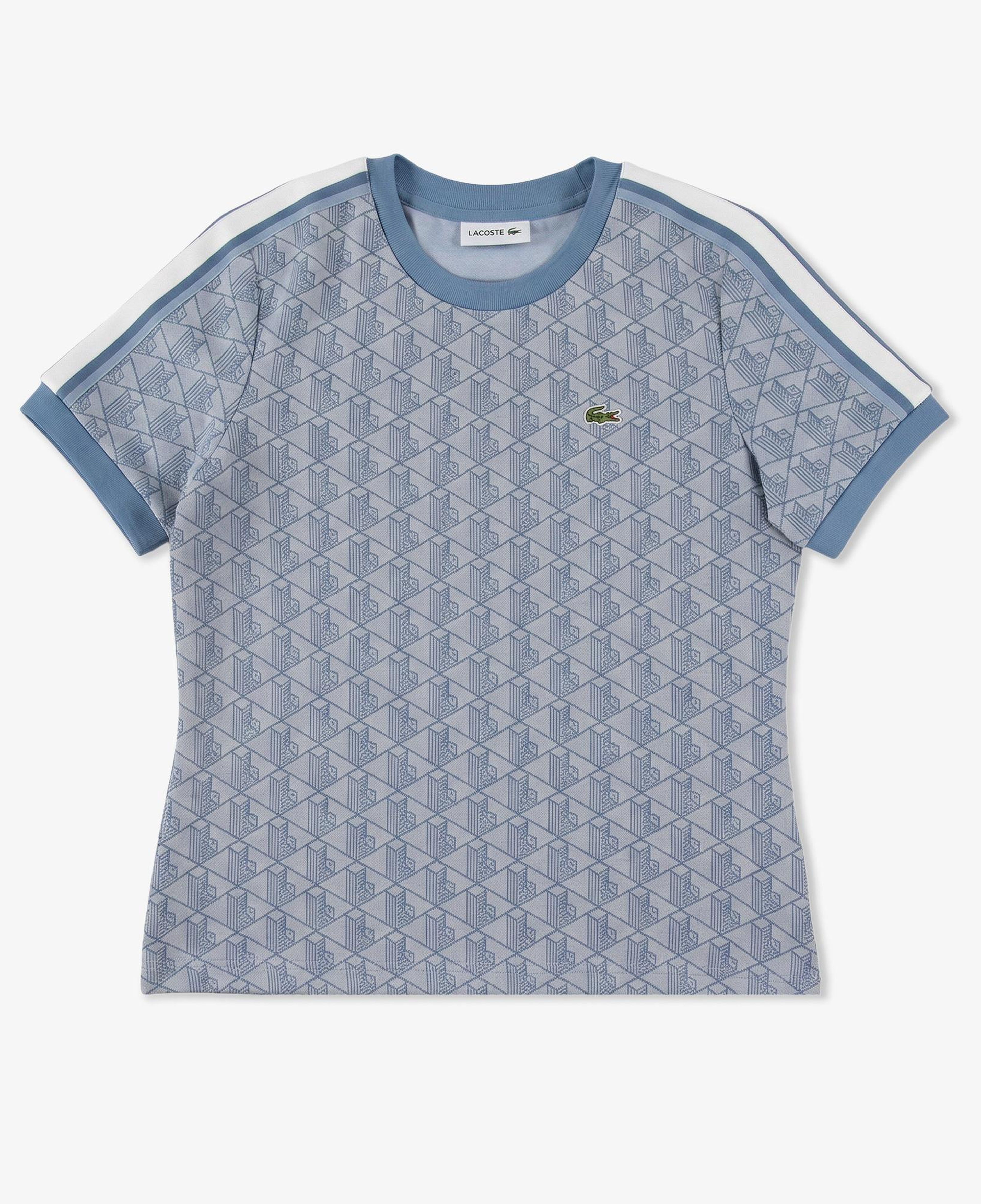 Kadın Slim Fit Bisiklet Yaka Monogram Mavi T-Shirt