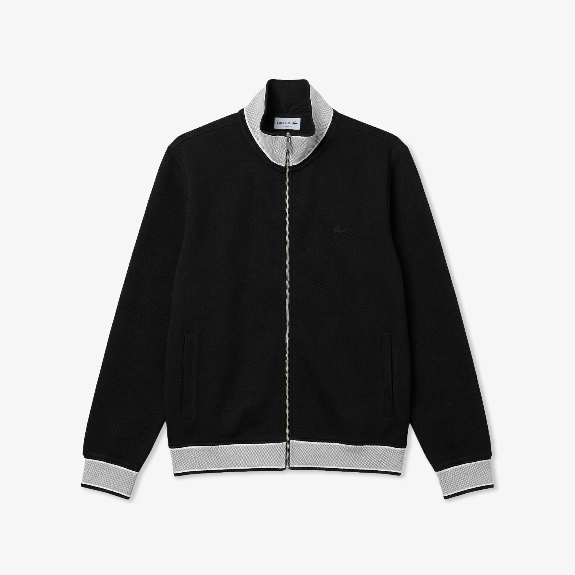 Erkek Regular Fit Fermuarlı Renk Bloklu Siyah Sweatshirt