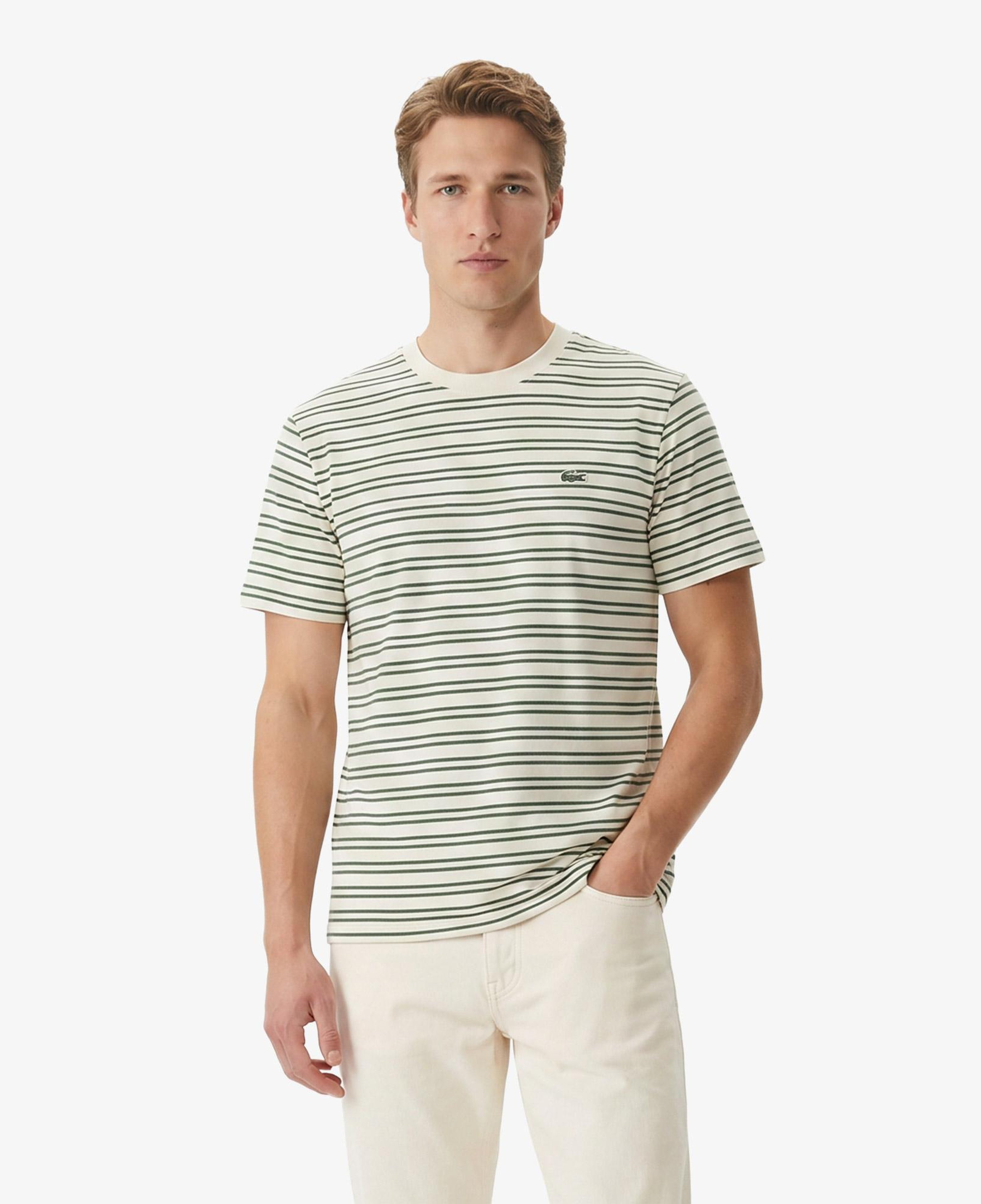 Erkek Classic Fit Bisiklet Yaka Çizgili Yeşil T-Shirt