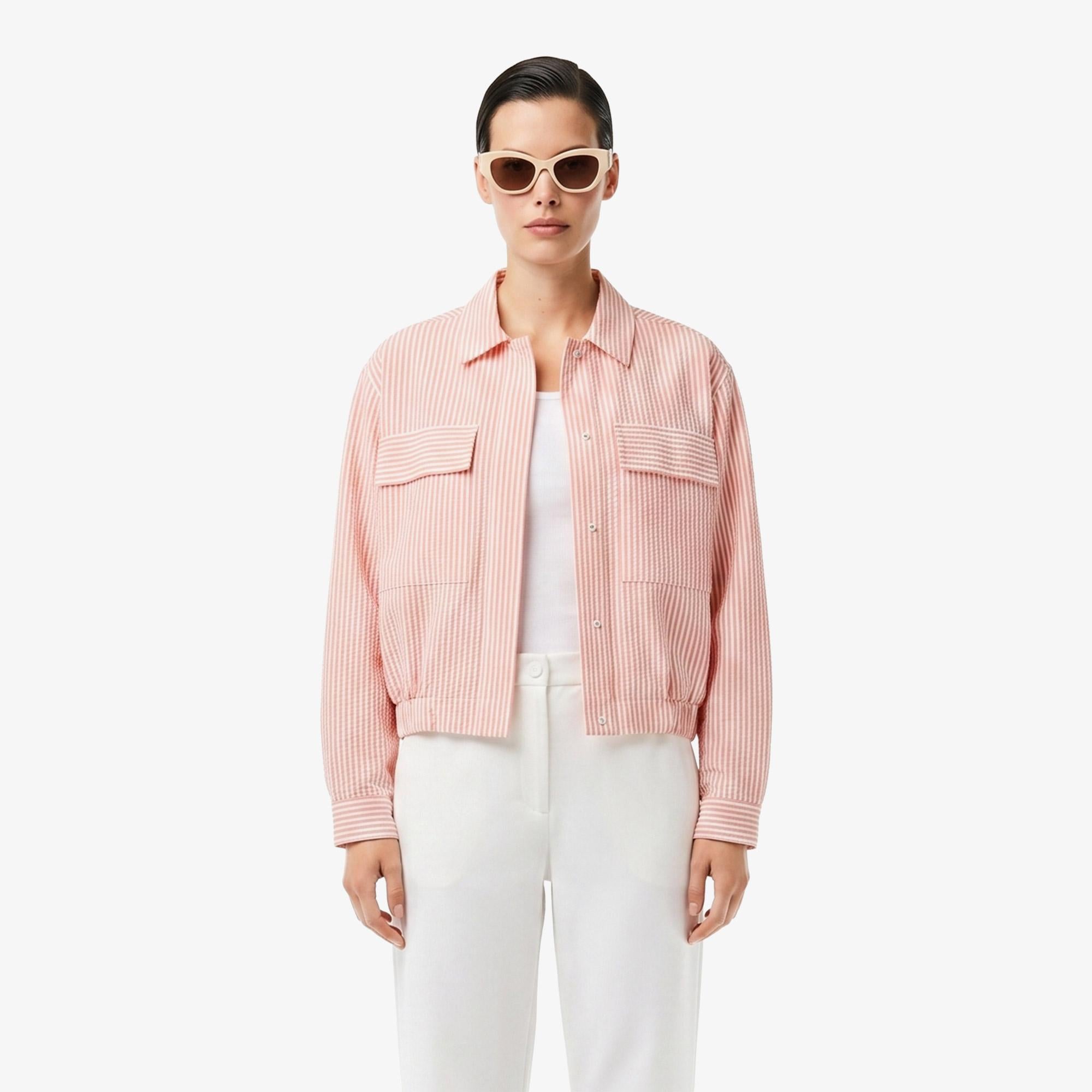 Kadın Relaxed Fit Çizgili Pembe Ceket