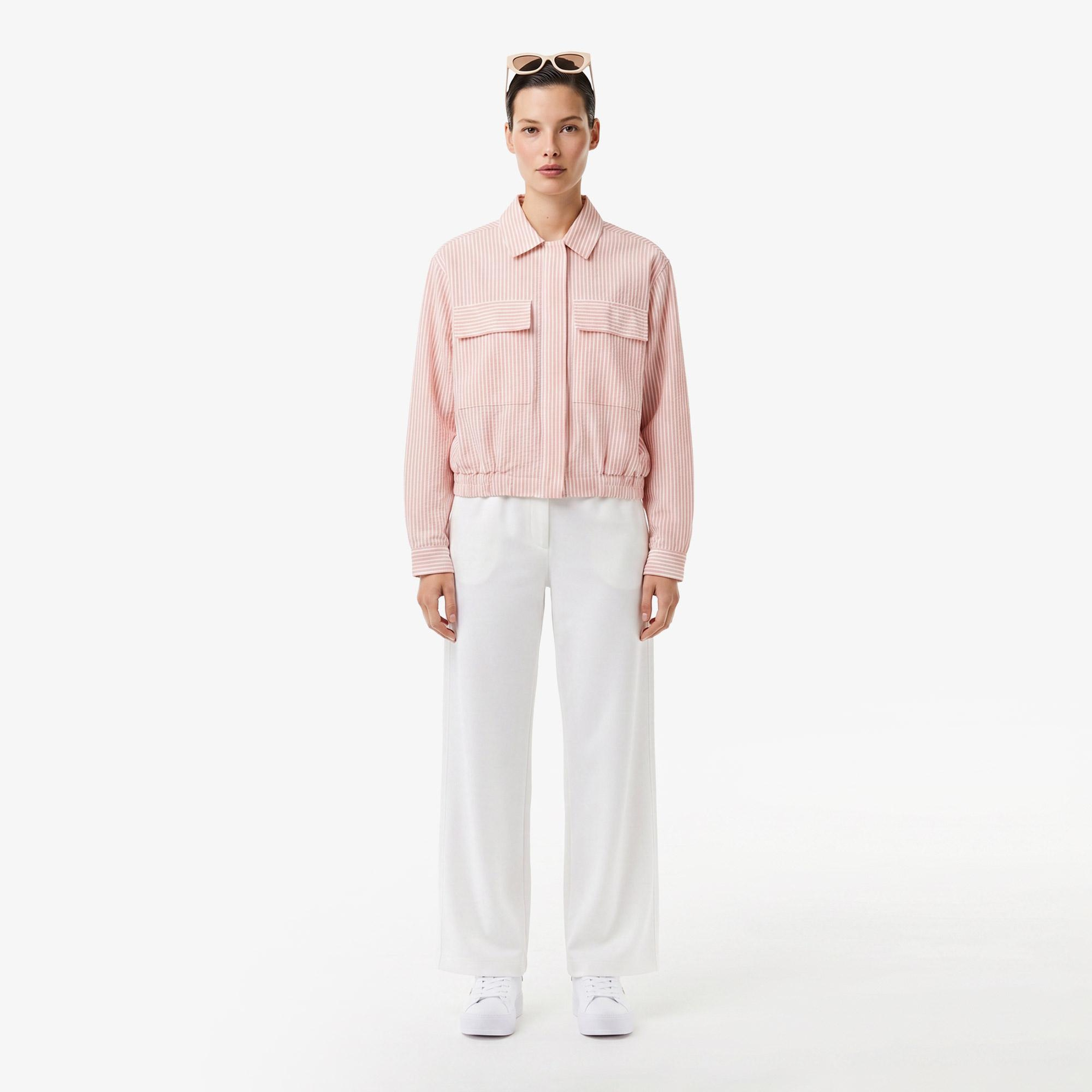 Kadın Relaxed Fit Çizgili Pembe Ceket