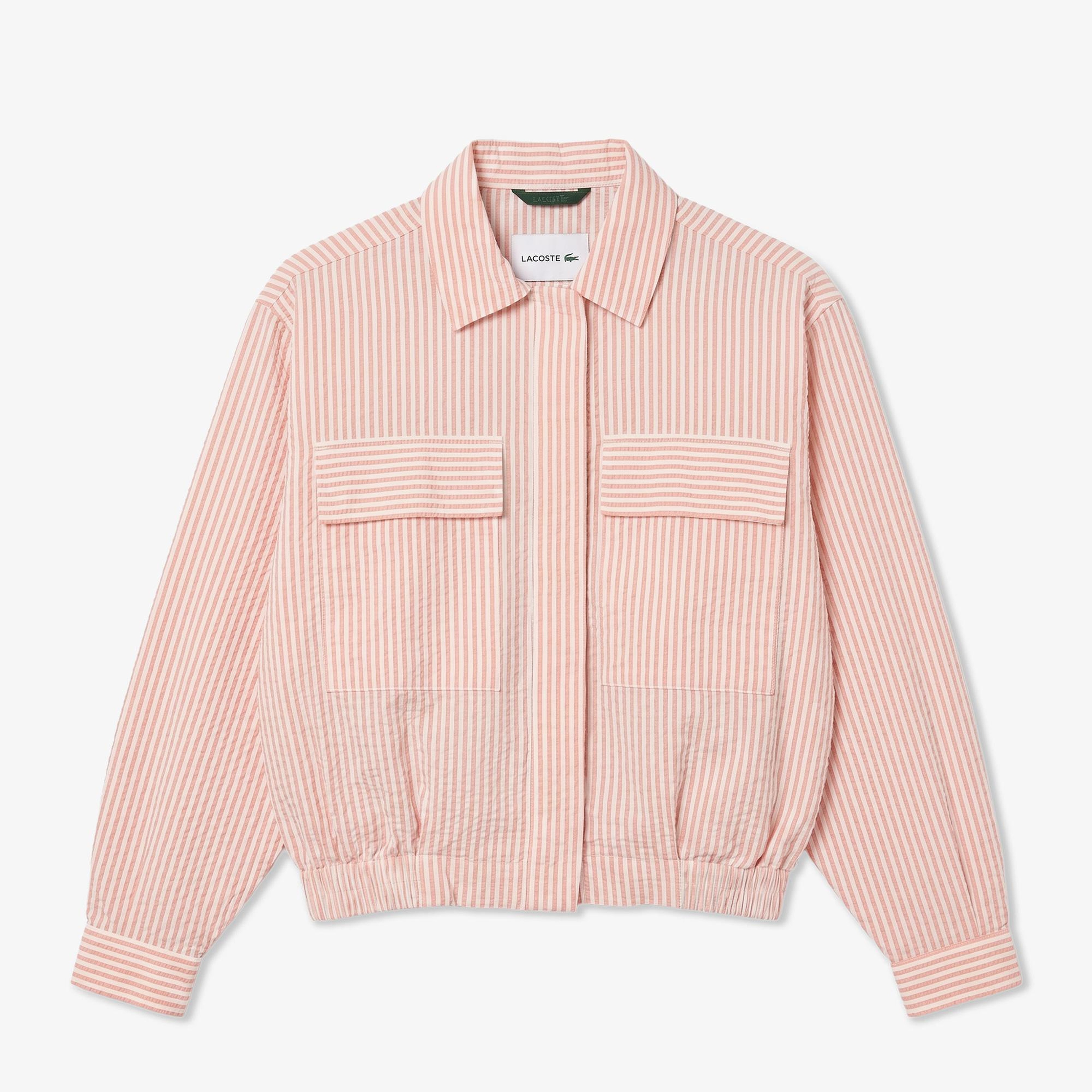 Kadın Relaxed Fit Çizgili Pembe Ceket