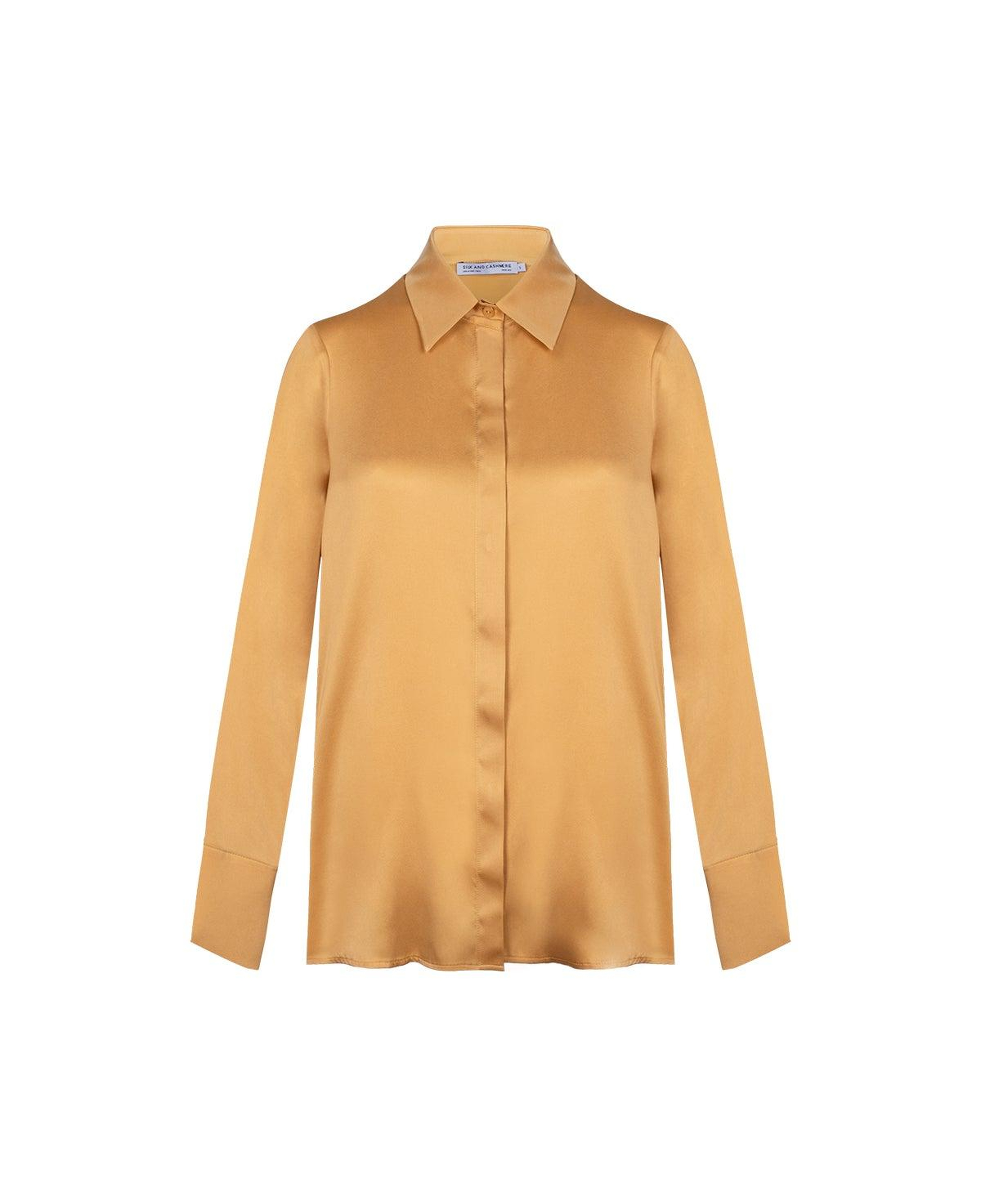 Bal Sarısı Saf İpek Audrey Uzun Kollu Gömlek