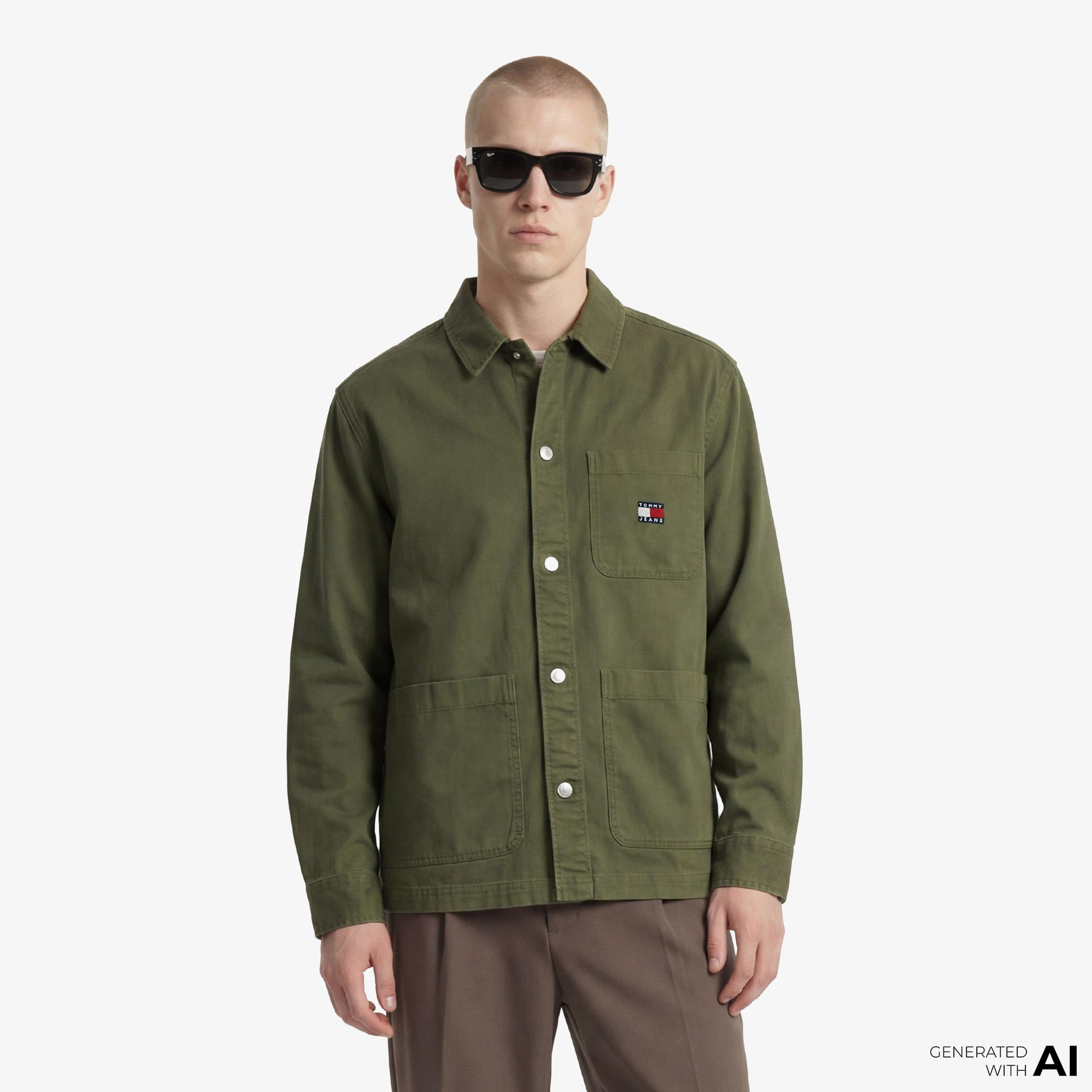 Tommy Hilfiger Overshirt Erkek Yeşil Gömlek
