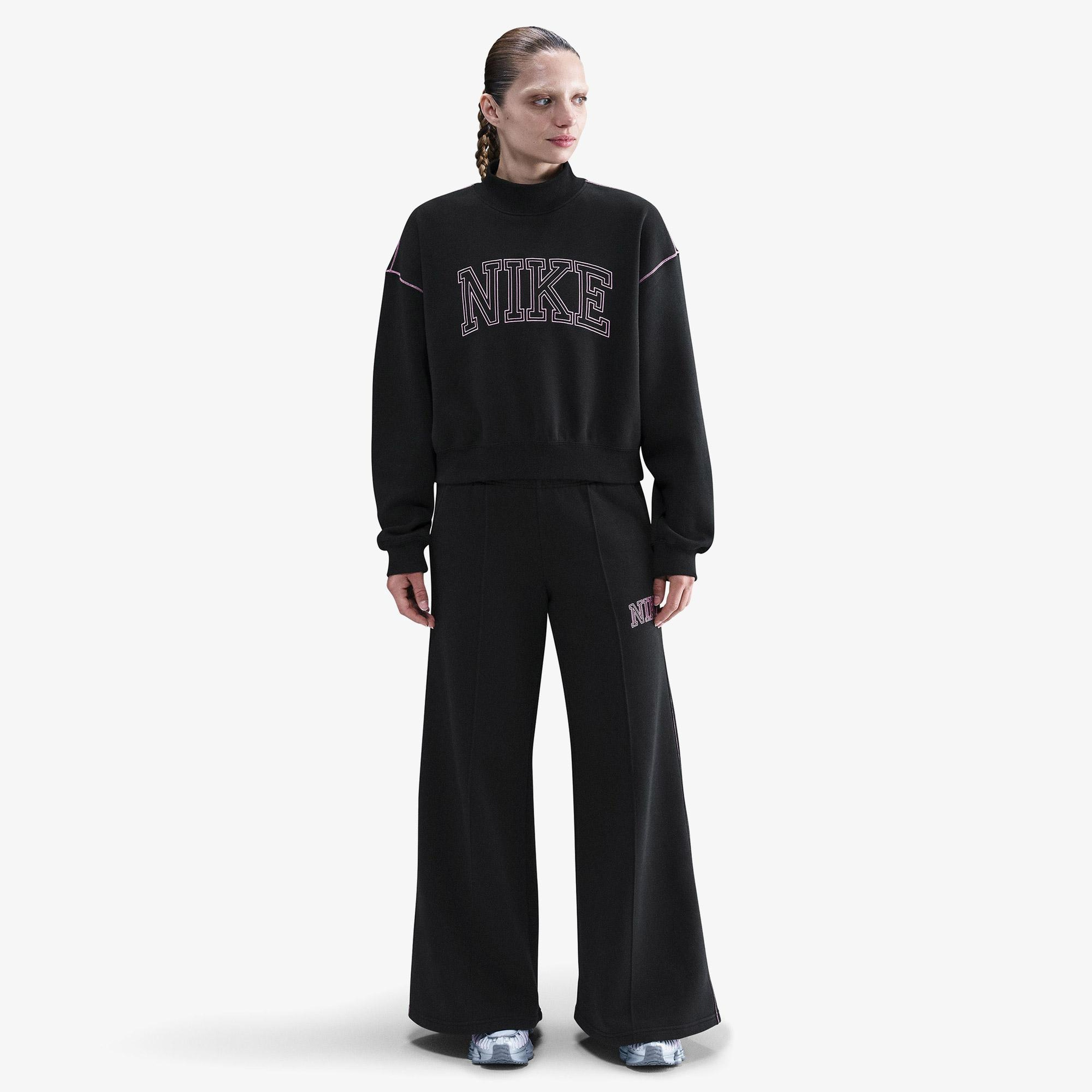 Nike Sportswear Phoenix Fleece Logo Kadın Siyah Sweatshirt
