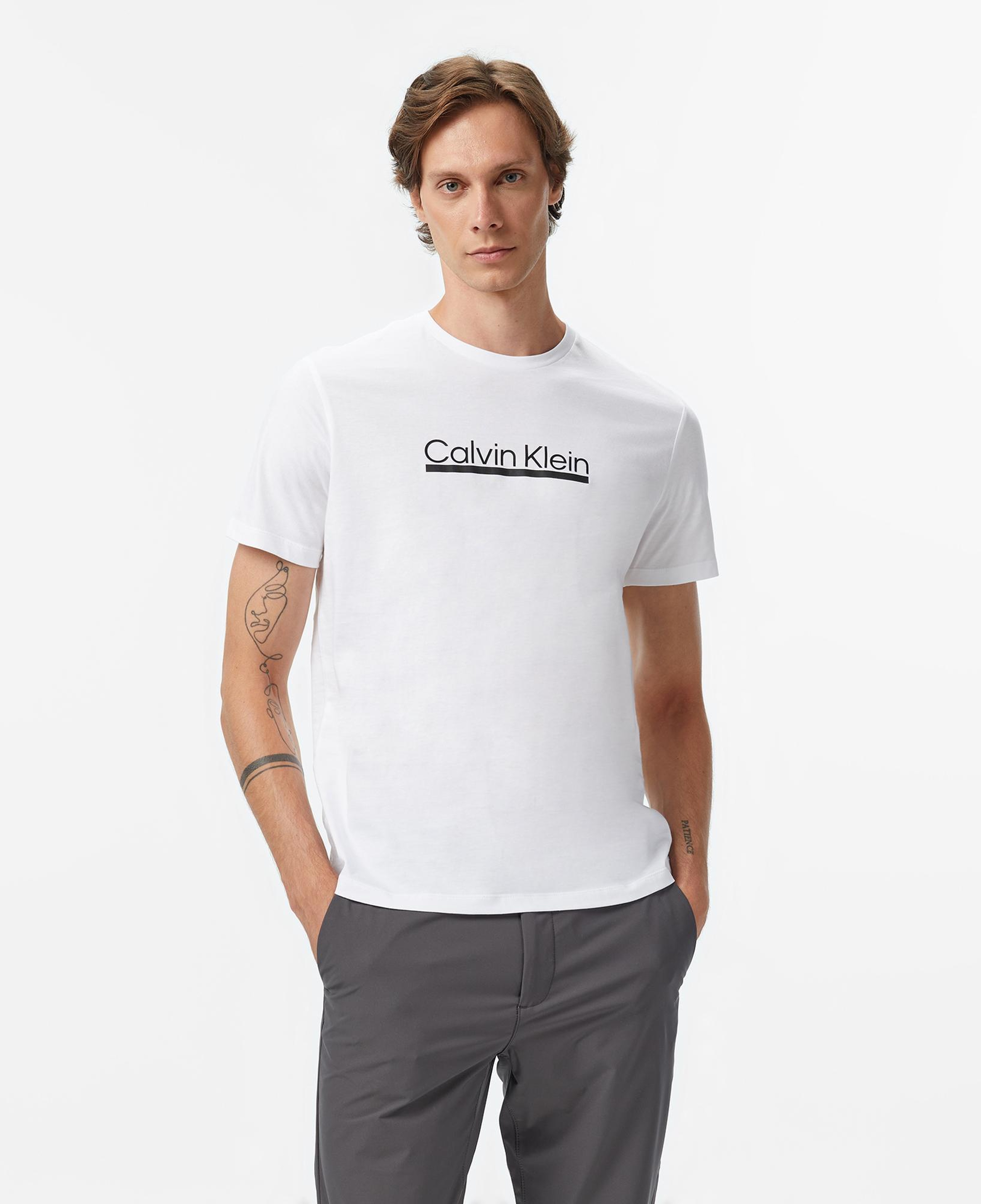 Calvin Klein Outline Tape Graphic Erkek Beyaz T-Shirt