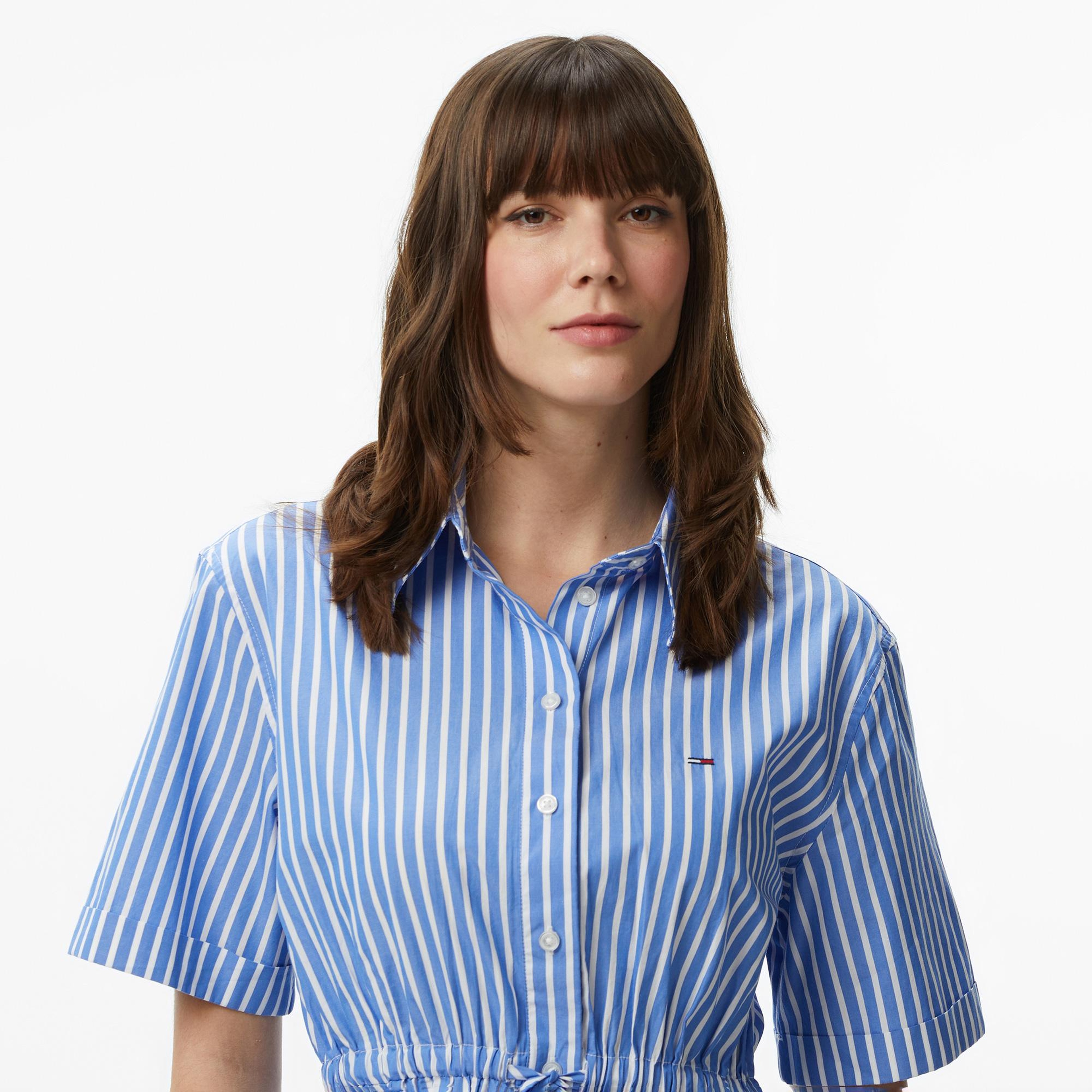 Tommy Hilfiger Poplin Kadın Mavi Elbise