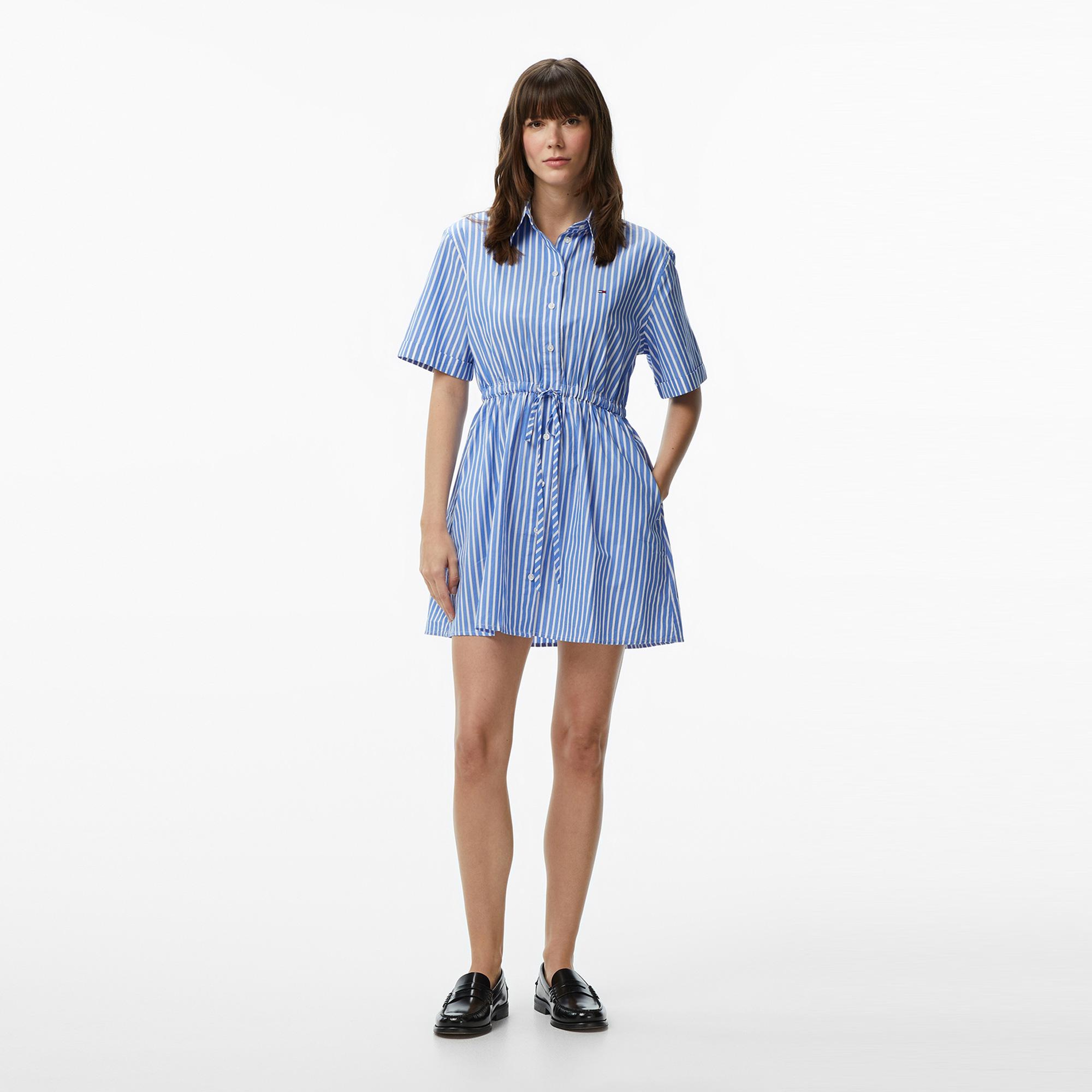 Tommy Hilfiger Poplin Kadın Mavi Elbise