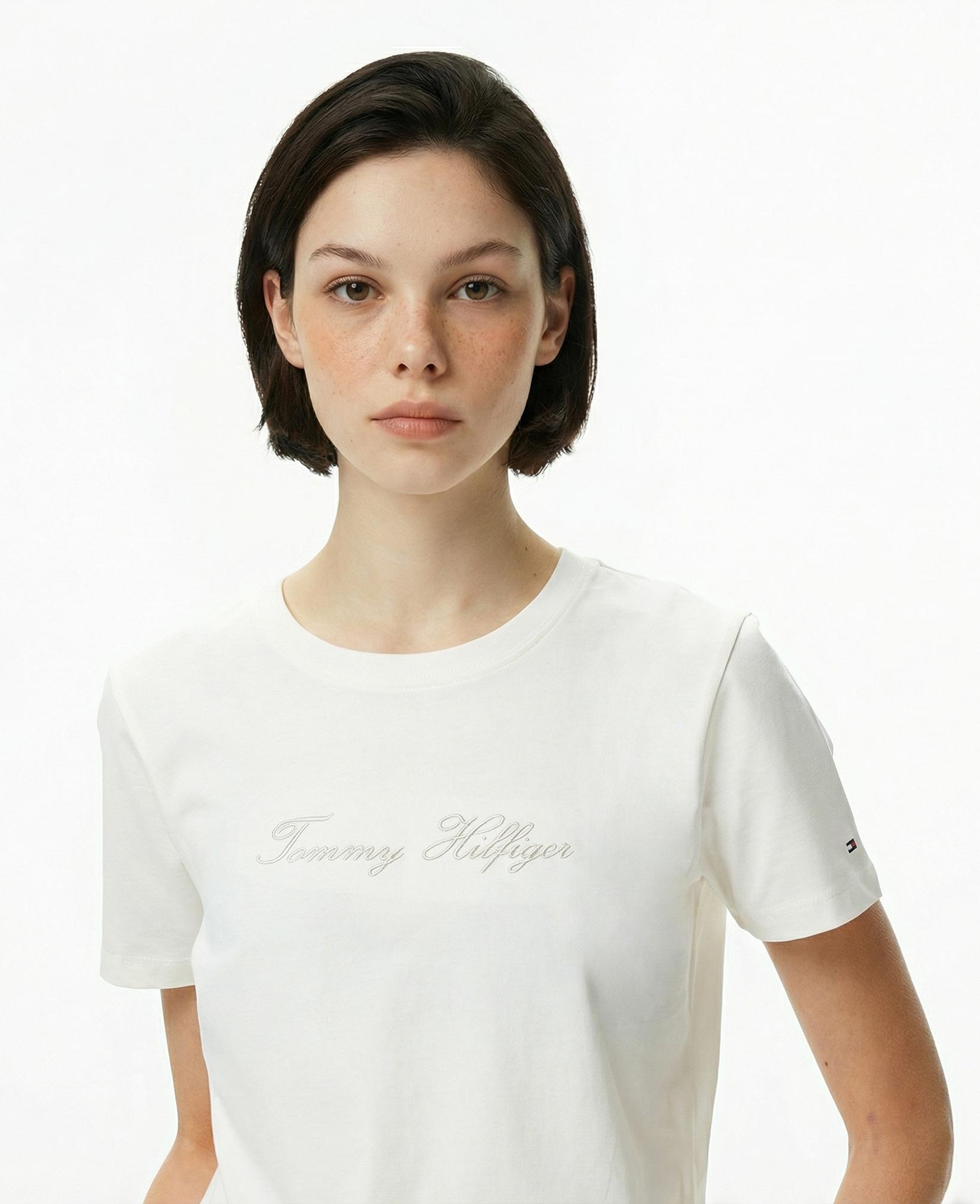 Tommy Hilfiger Lurex Script Regular Kadın Beyaz T-Shirt