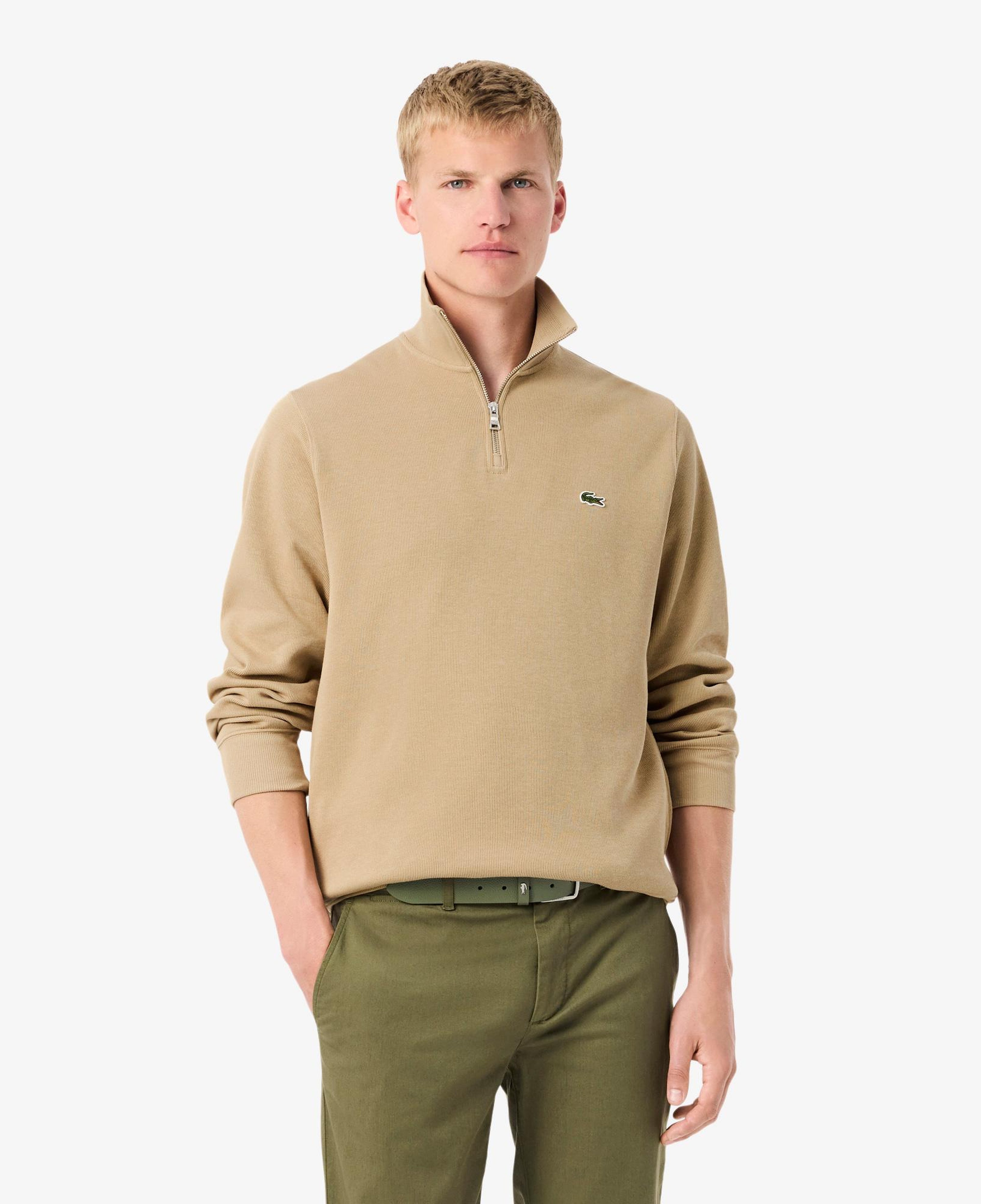 Lacoste Erkek Classic Fit Yarım Fermuarlı Bej Sweatshirt
